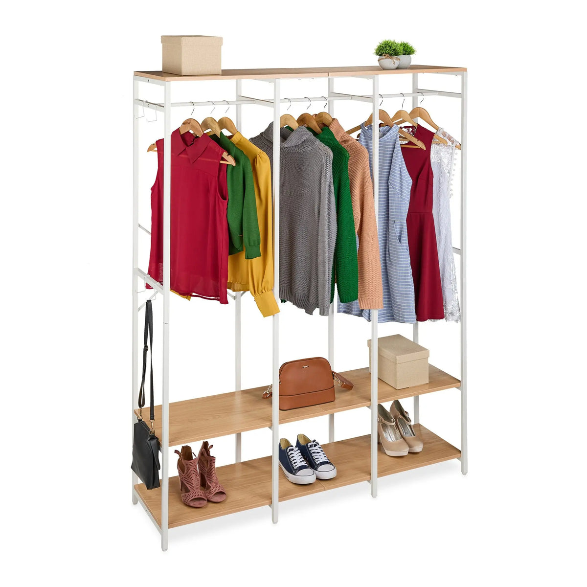 Garderobe offen Kleiderstangen & Ablagen Weiss-Hellbraun von Relaxdays