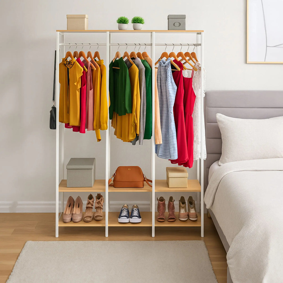 Garderobe offen Kleiderstangen & Ablagen Weiss-Hellbraun von Relaxdays