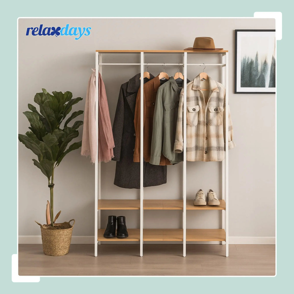 Garderobe offen Kleiderstangen & Ablagen Weiss-Hellbraun von Relaxdays