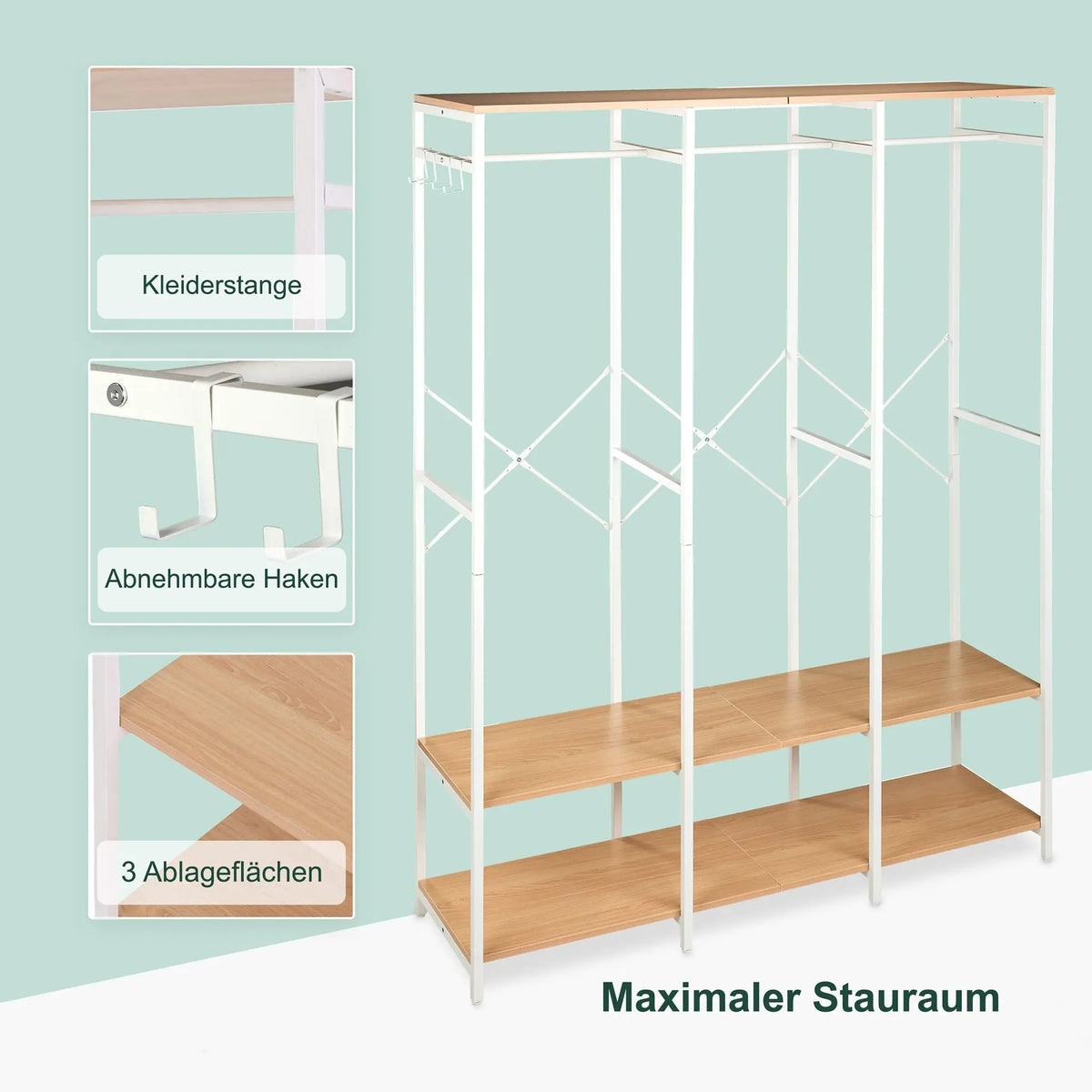 Garderobe offen Kleiderstangen & Ablagen Weiss-Hellbraun von Relaxdays