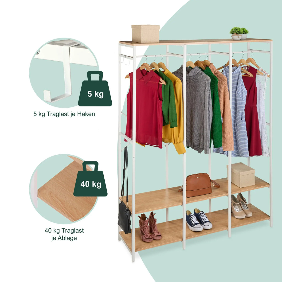 Garderobe offen Kleiderstangen & Ablagen Weiss-Hellbraun von Relaxdays