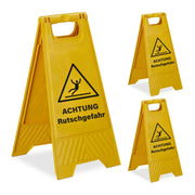 Achtung Rutschgefahr Aufsteller 3er-Set Gelb-Schwarz von Relaxdays