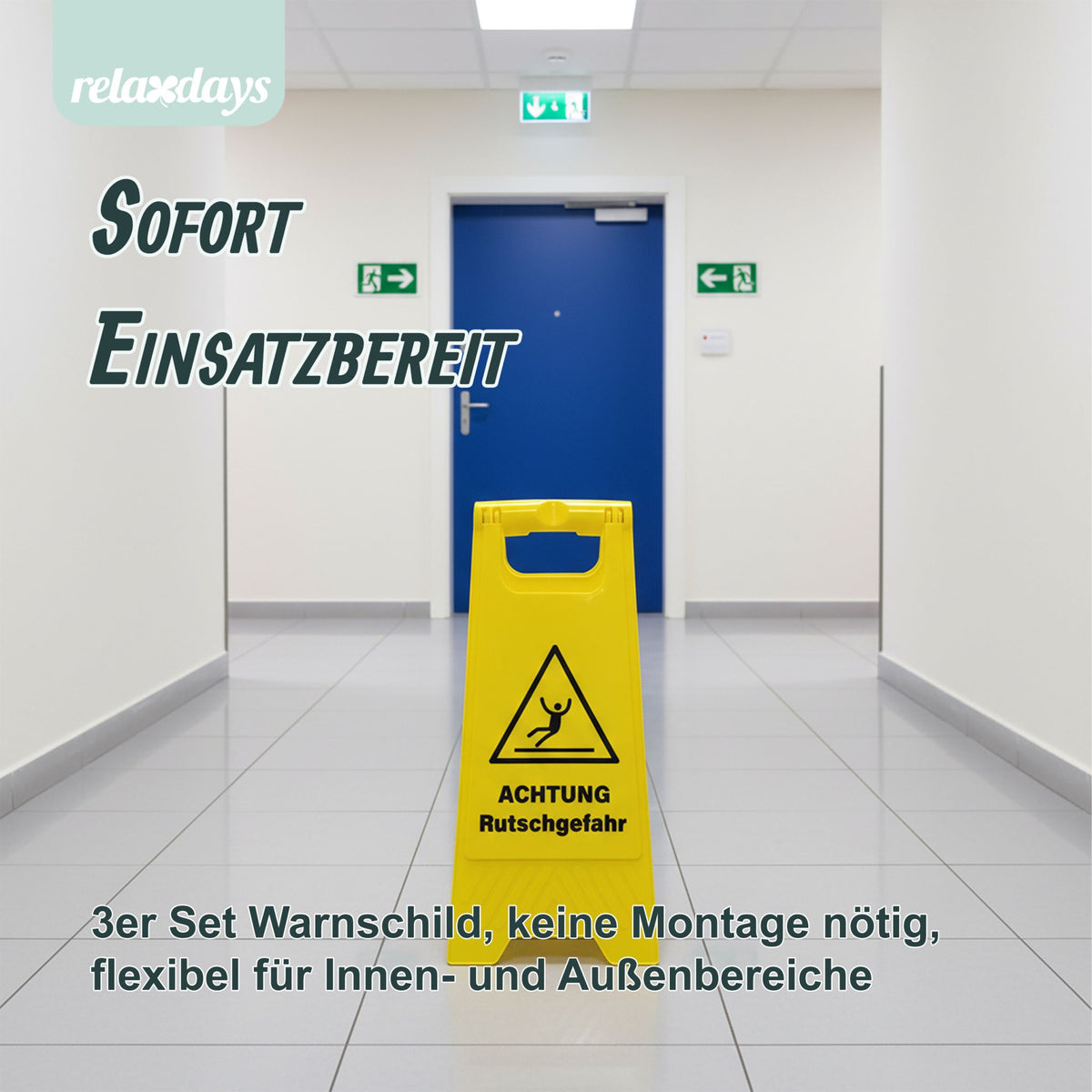 Achtung Rutschgefahr Aufsteller 3er-Set Gelb-Schwarz von Relaxdays