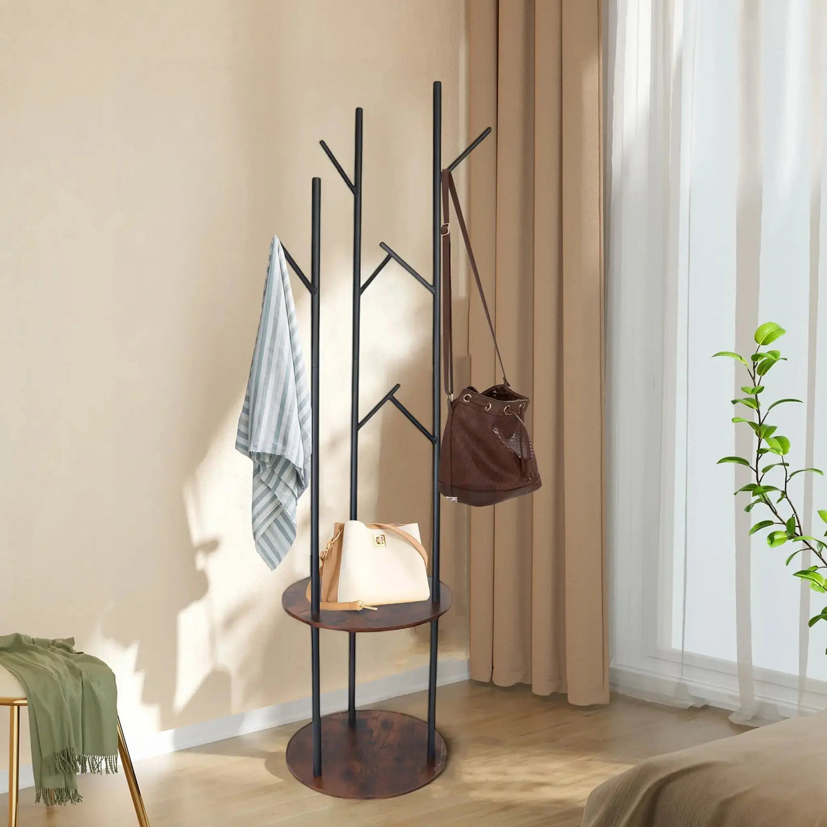 Garderobenständer 175cm Dunkelbraun-Schwarz von Relaxdays
