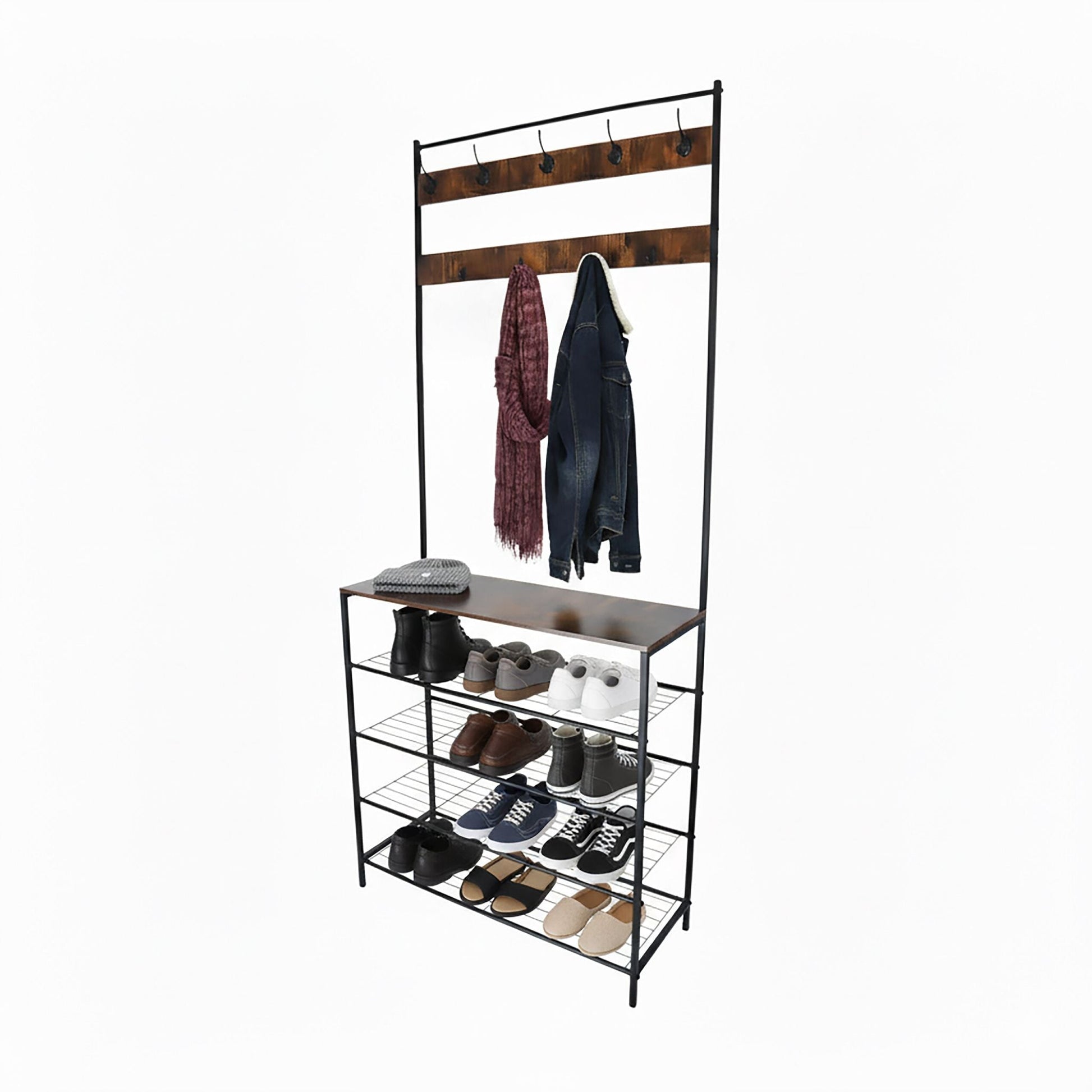 Garderobenständer mit Schuhregal Dunkelbraun-Schwarz von Relaxdays