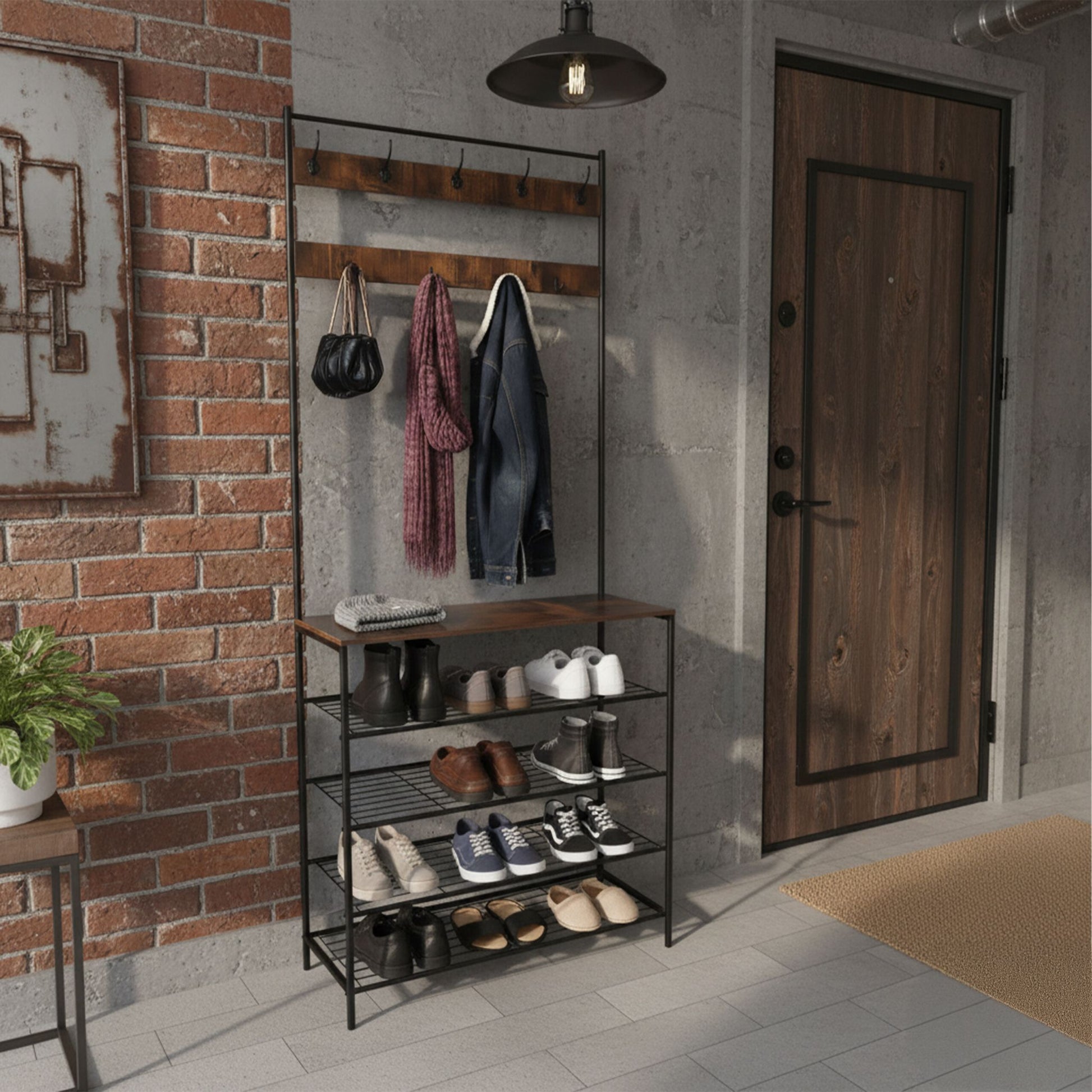 Garderobenständer mit Schuhregal Dunkelbraun-Schwarz von Relaxdays
