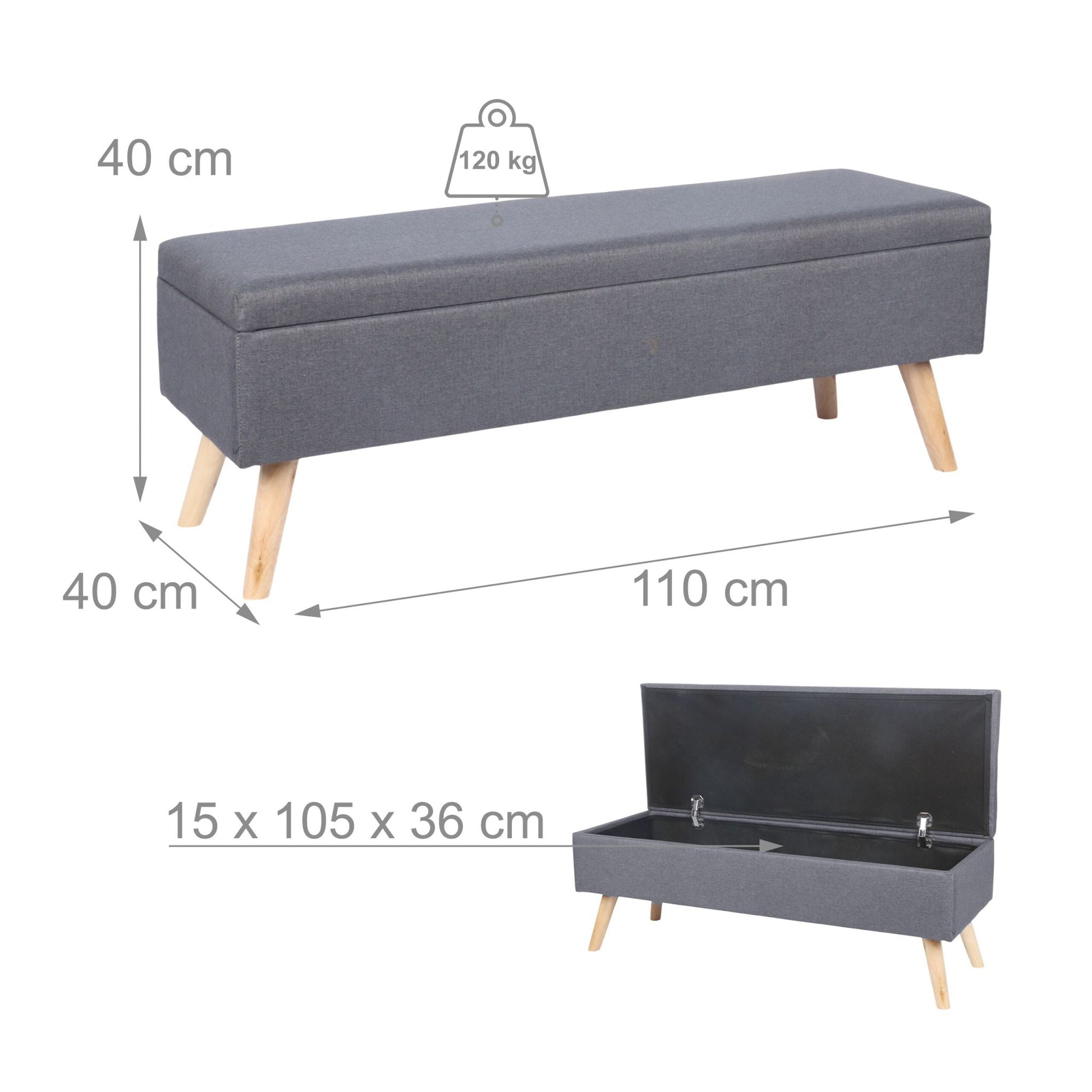 Sitzbank mit Stauraum Leinenoptik Hellbraun-Grau von Relaxdays