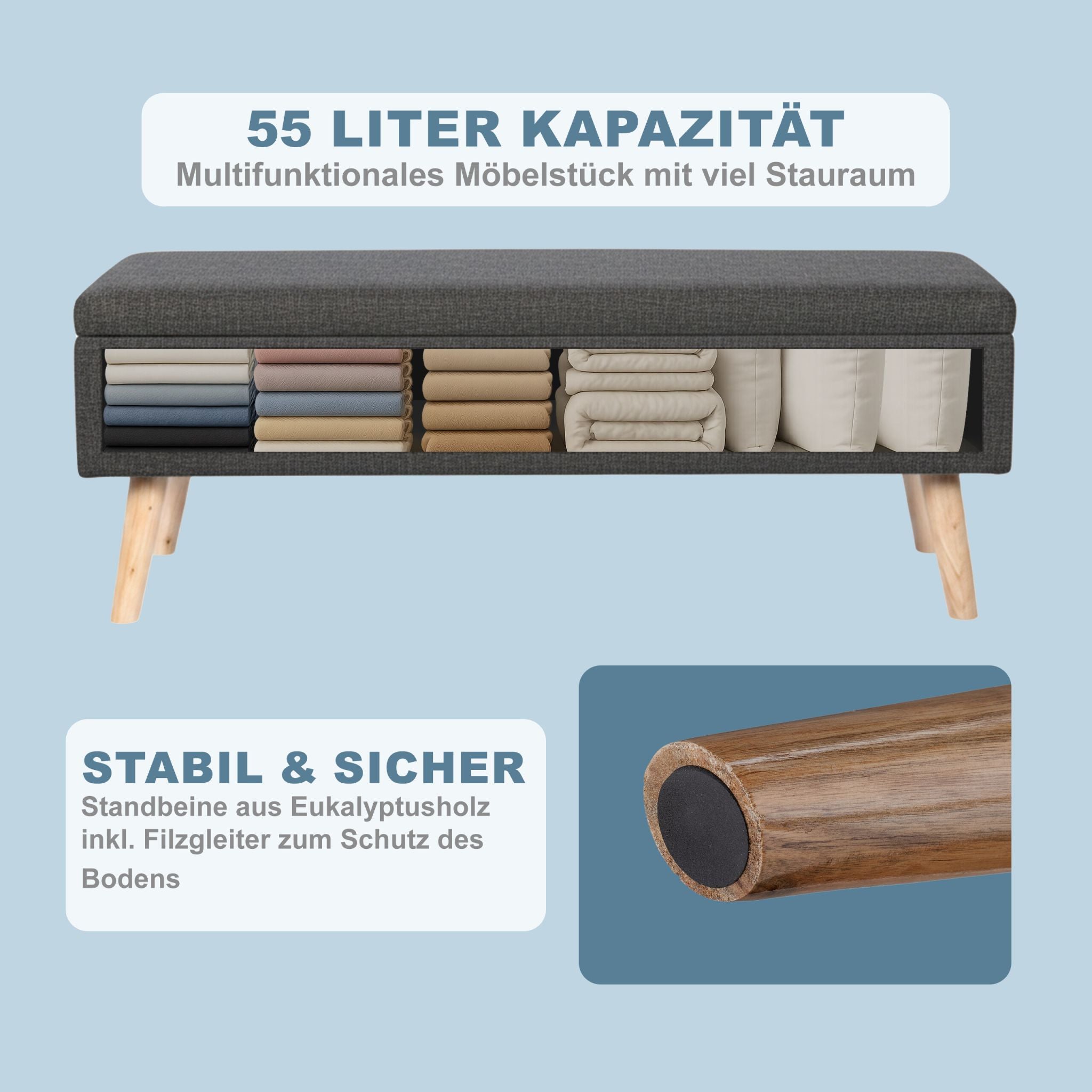 Sitzbank mit Stauraum Leinenoptik Hellbraun-Grau von Relaxdays