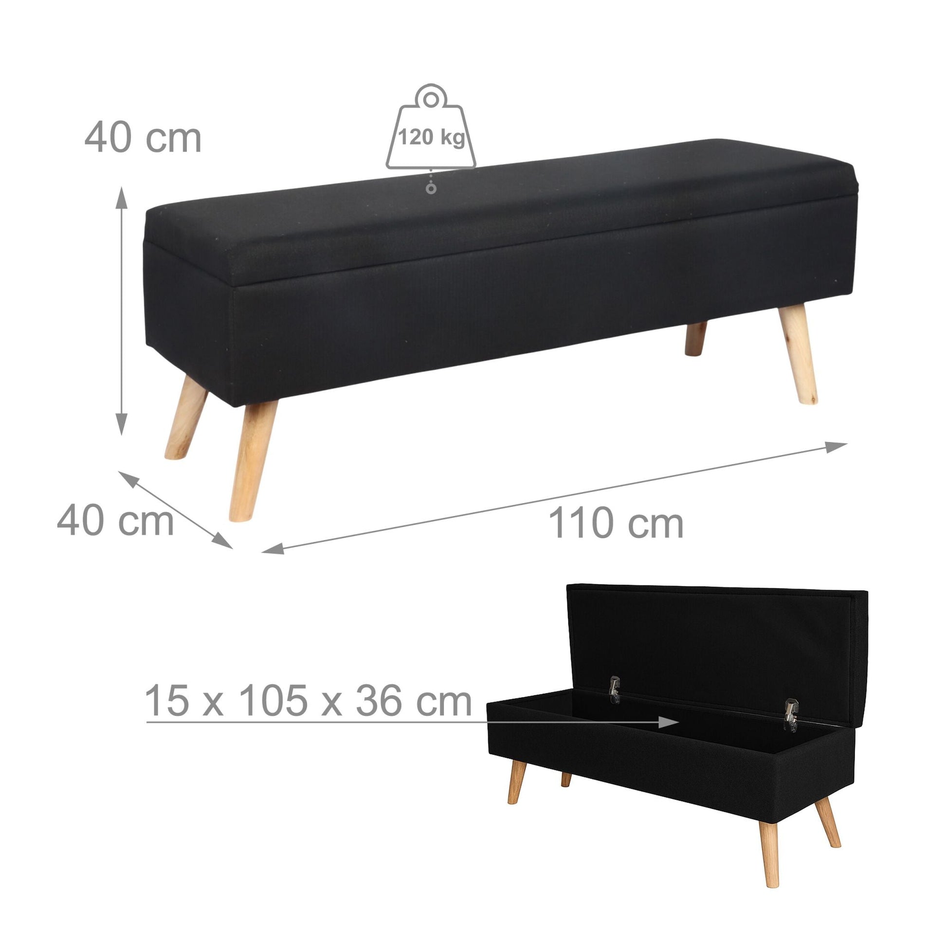 Sitzbank mit Stauraum Leinenoptik Hellbraun-Schwarz von Relaxdays