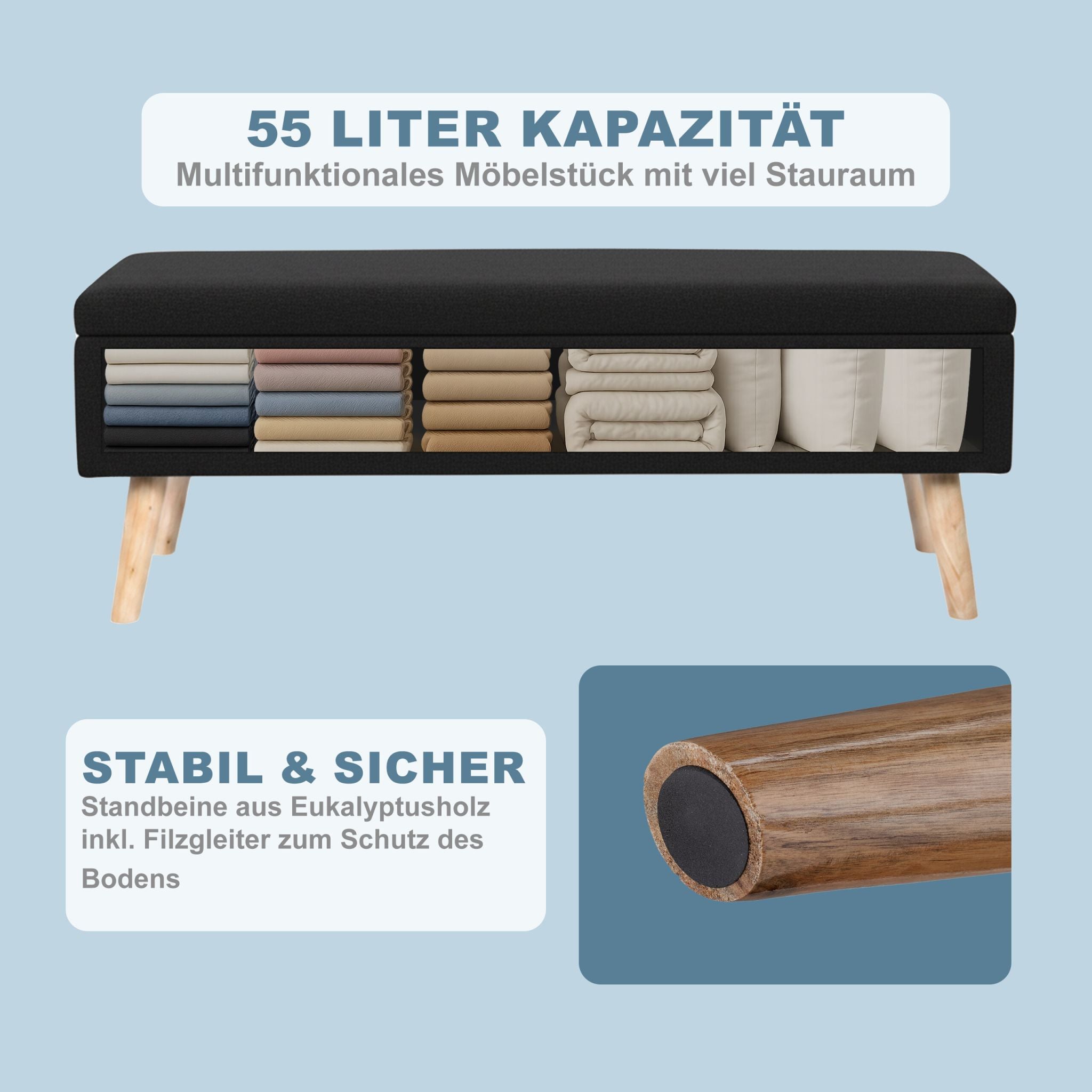 Sitzbank mit Stauraum Leinenoptik Hellbraun-Schwarz von Relaxdays