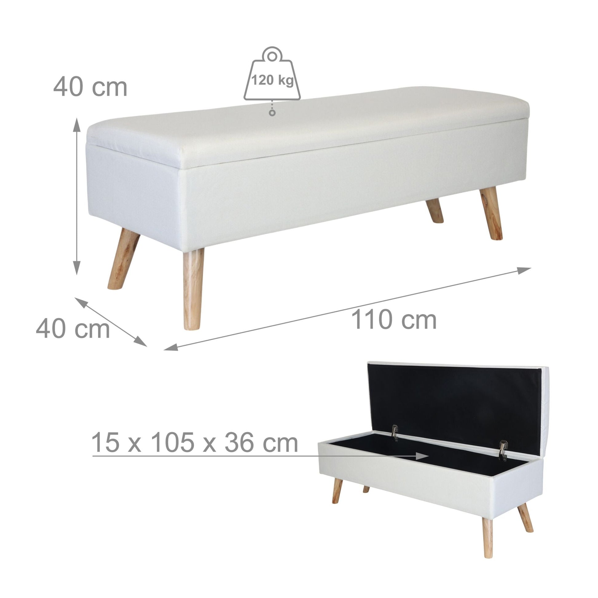 Sitzbank mit Stauraum Leinenoptik Weiss-Hellbraun von Relaxdays