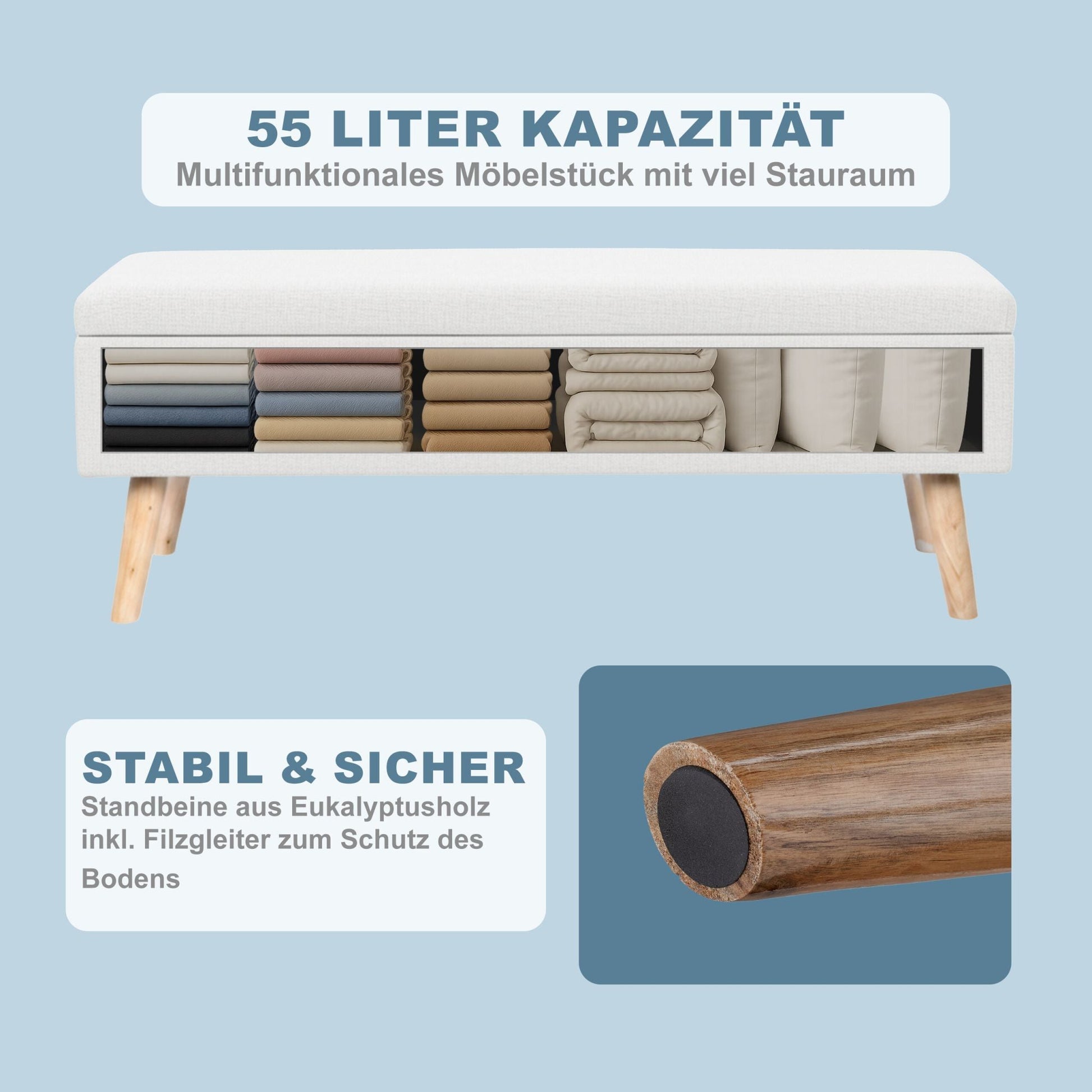Sitzbank mit Stauraum Leinenoptik Weiss-Hellbraun von Relaxdays
