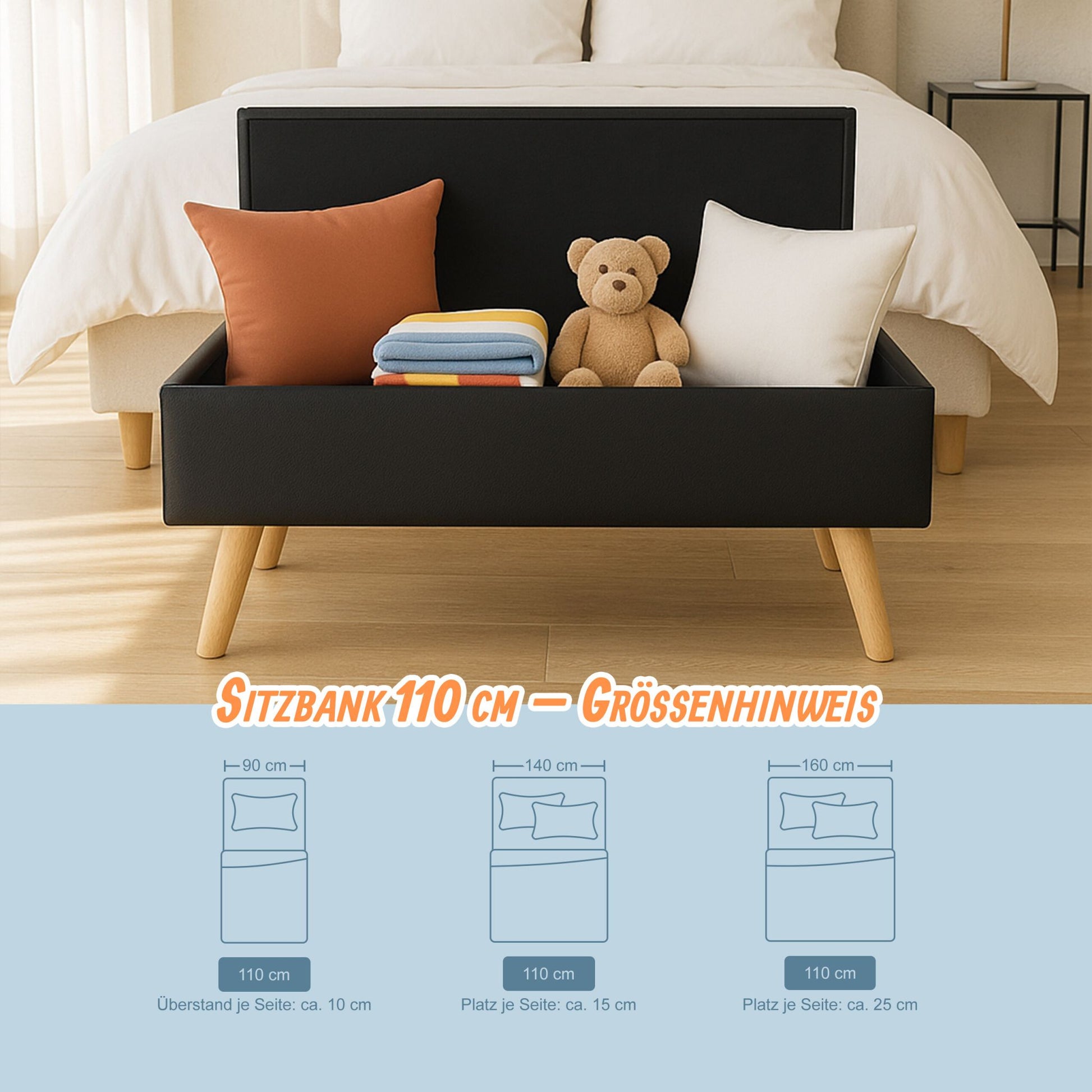 Sitzbank mit Stauraum Kunstleder Hellbraun-Schwarz von Relaxdays
