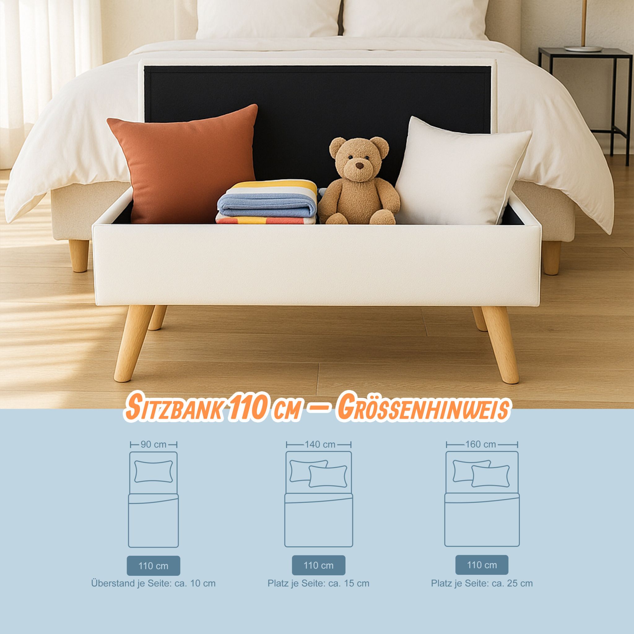Sitzbank mit Stauraum Kunstleder Weiss-Hellbraun von Relaxdays