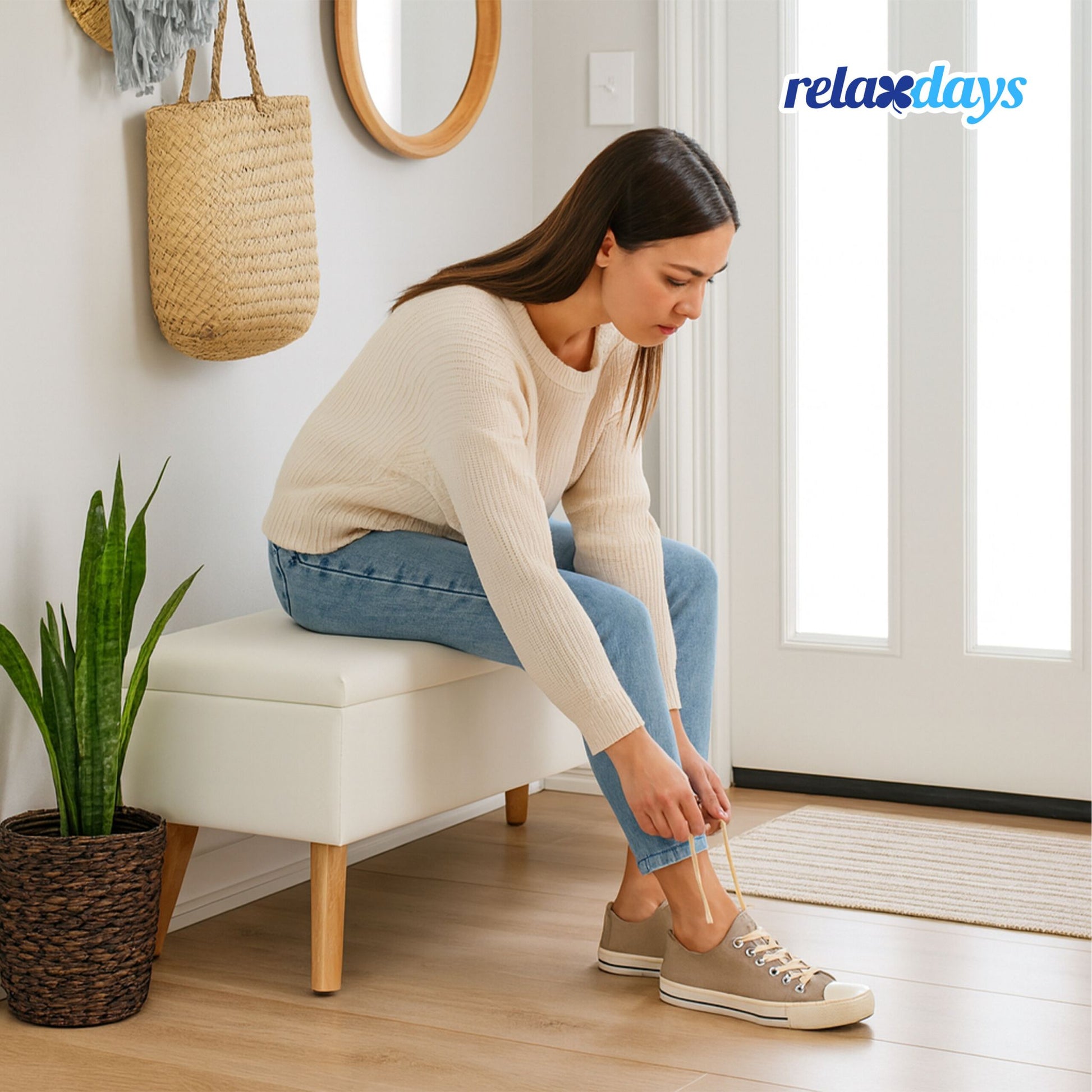 Sitzbank mit Stauraum Kunstleder Weiss-Hellbraun von Relaxdays