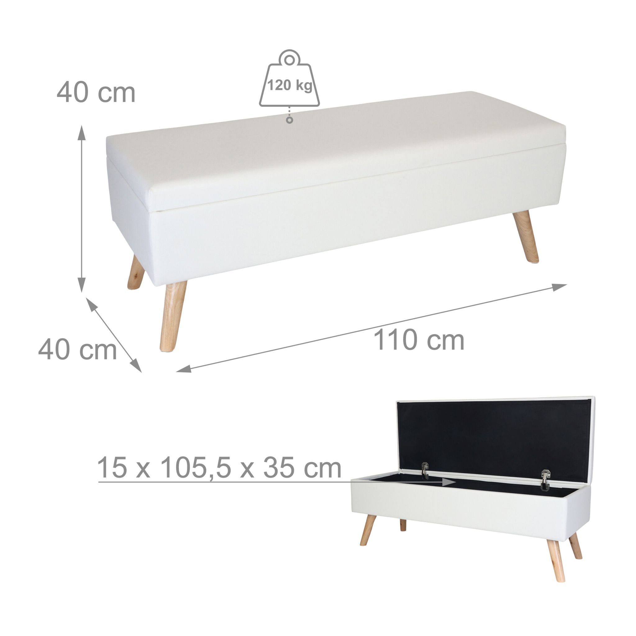 Sitzbank mit Stauraum Kunstleder Weiss-Hellbraun von Relaxdays