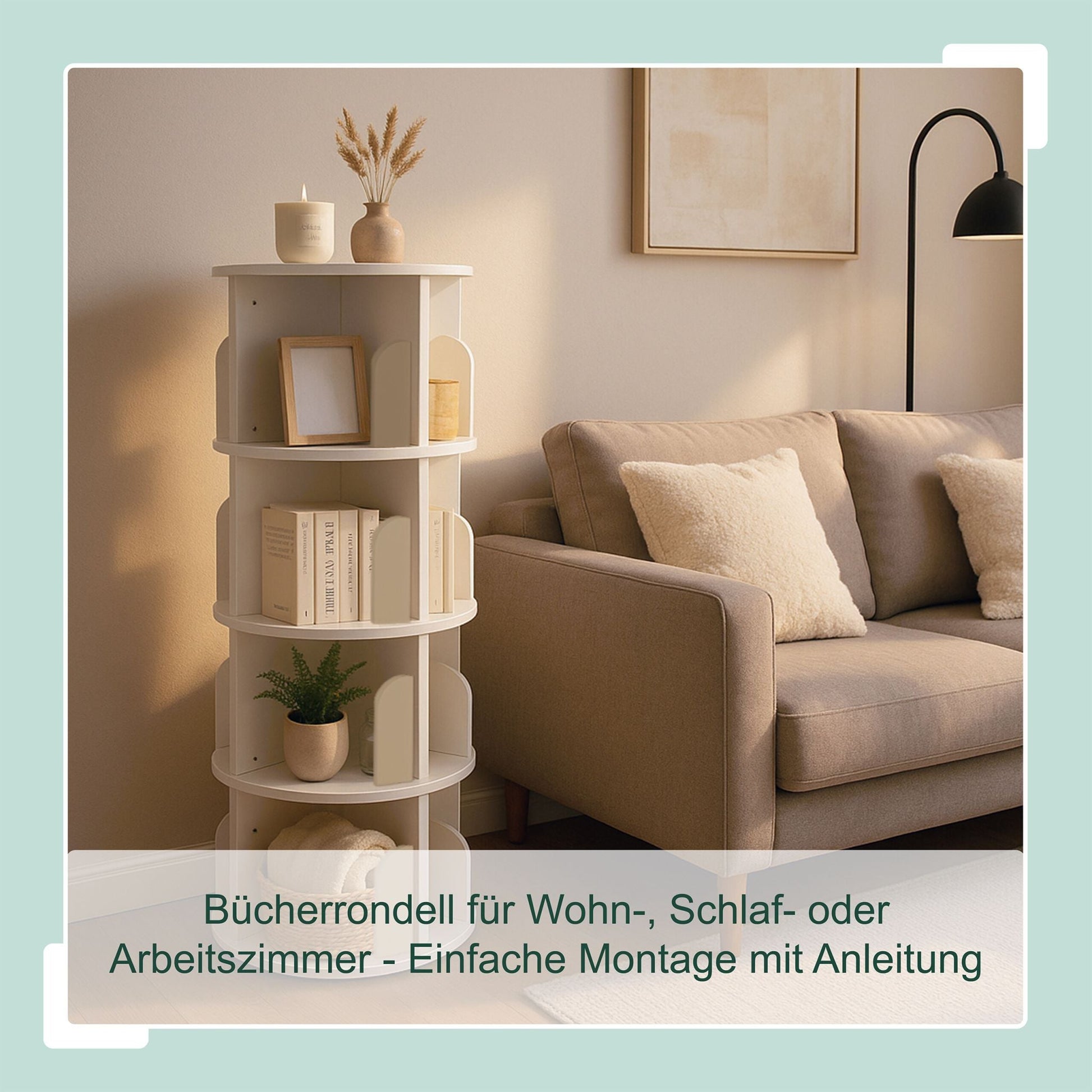 Drehbares Bücherregal 4 Etagen Weiss von Relaxdays