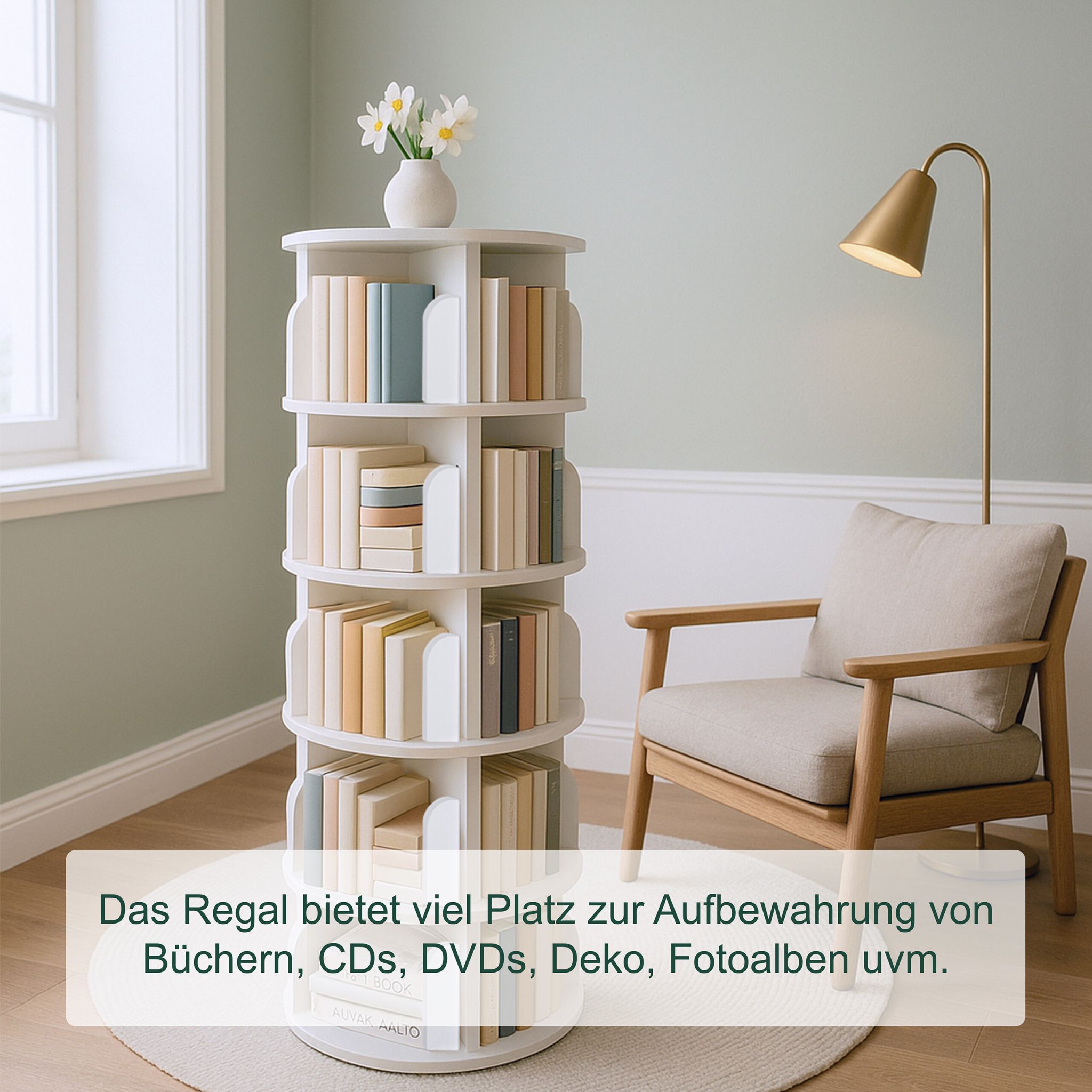 Drehbares Bücherregal 4 Etagen Weiss von Relaxdays
