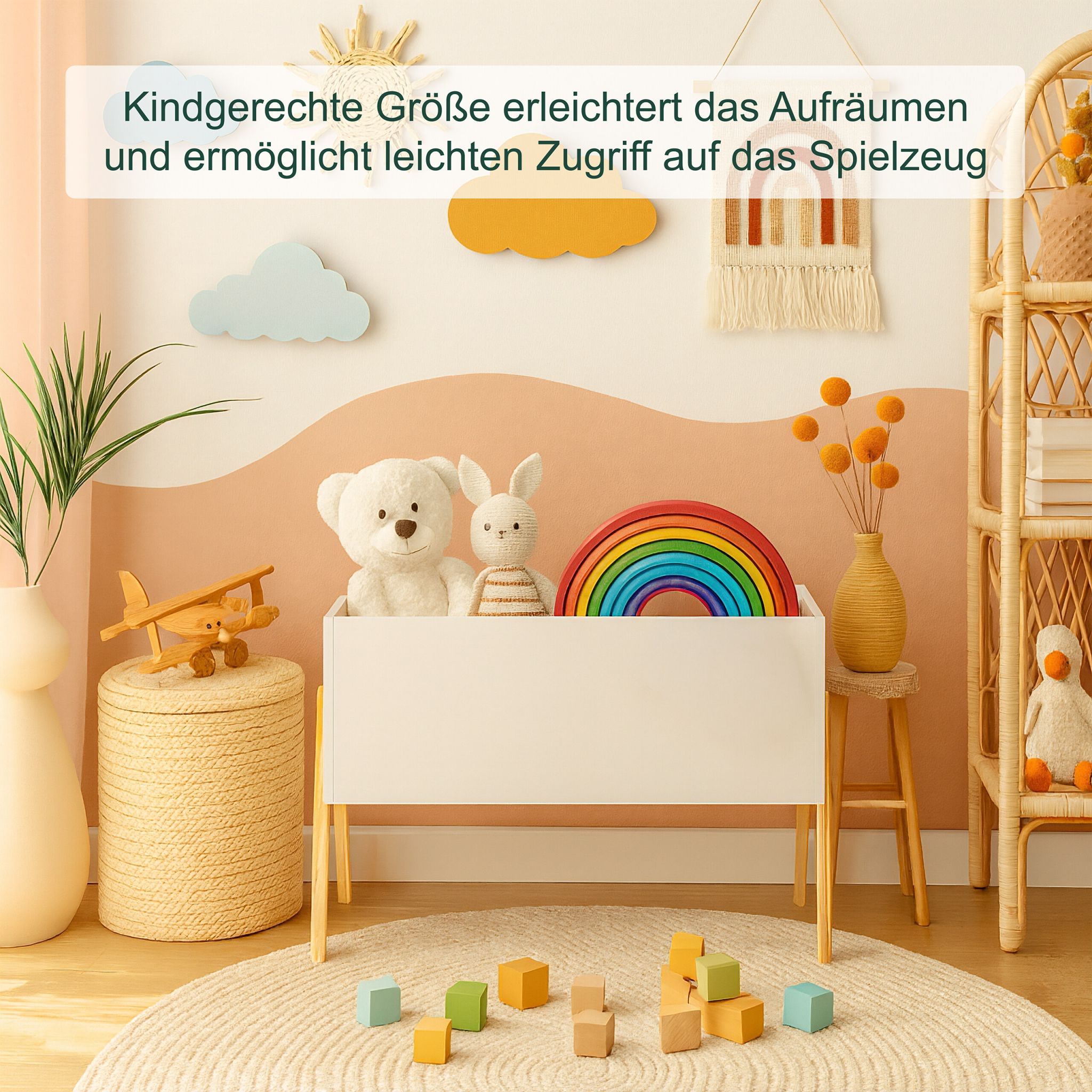 Kindertruhe mit Holzbeinen Weiss von Relaxdays
