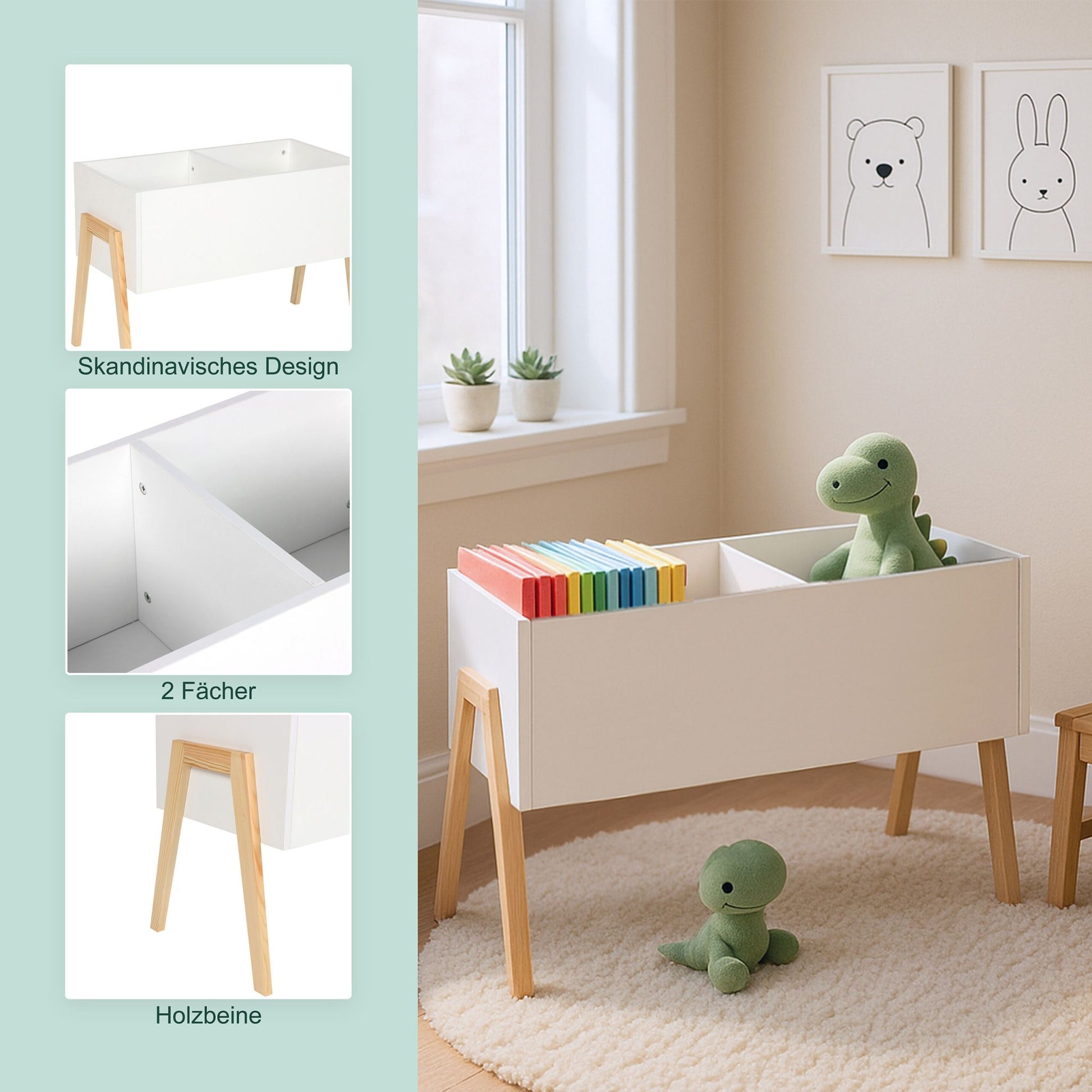 Kindertruhe mit Holzbeinen Weiss von Relaxdays