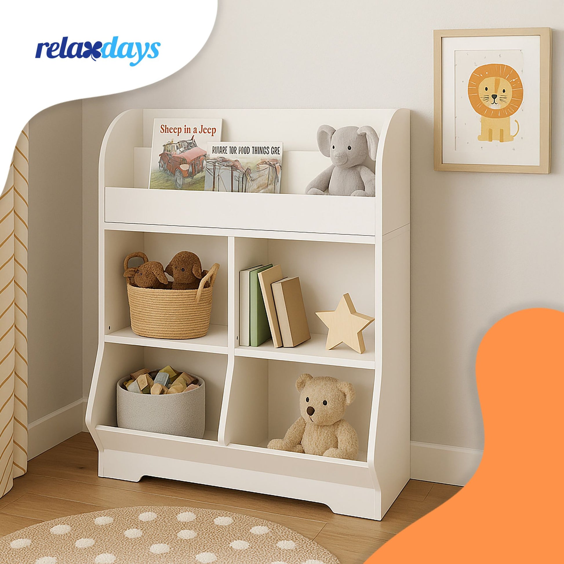 Kinderregal mit Buchablagen Weiss von Relaxdays