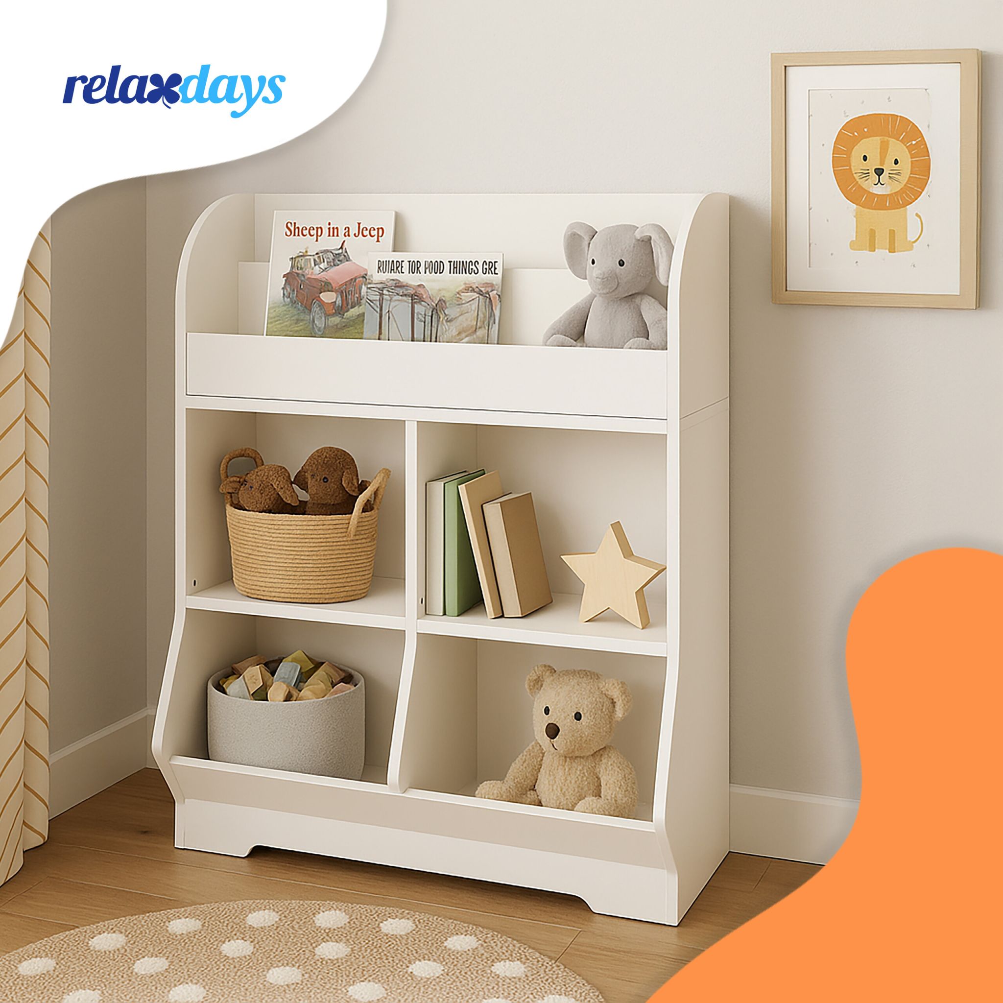 Kinderregal mit Buchablagen Weiss von Relaxdays