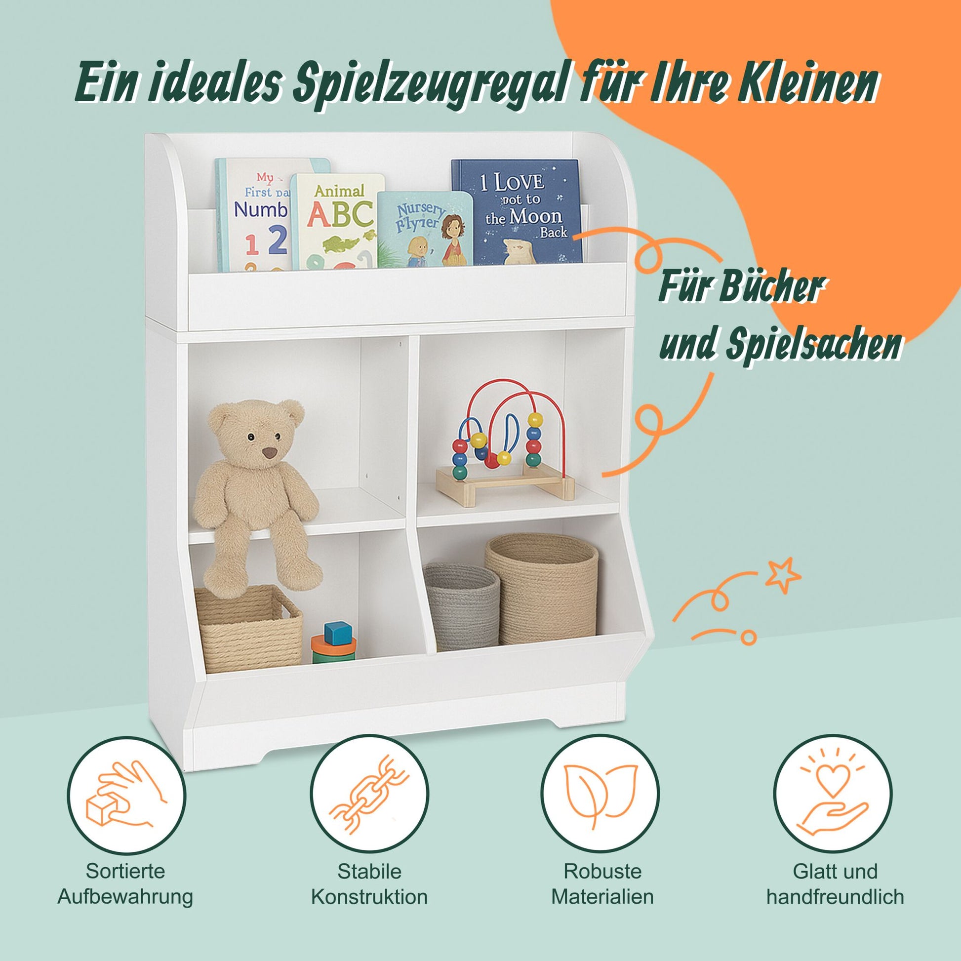 Kinderregal mit Buchablagen Weiss von Relaxdays