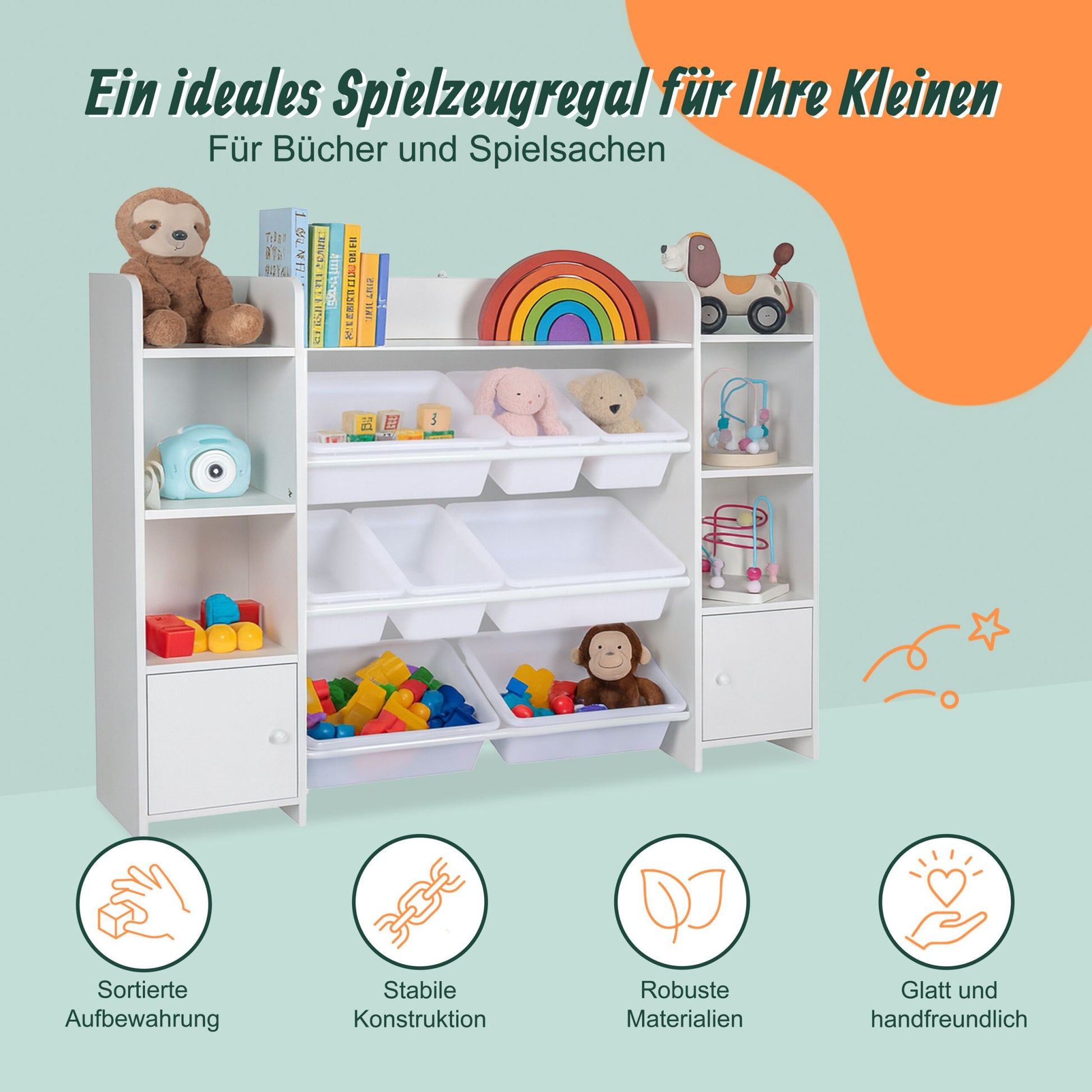 Kinderregal gross mit Boxen Weiss von Relaxdays