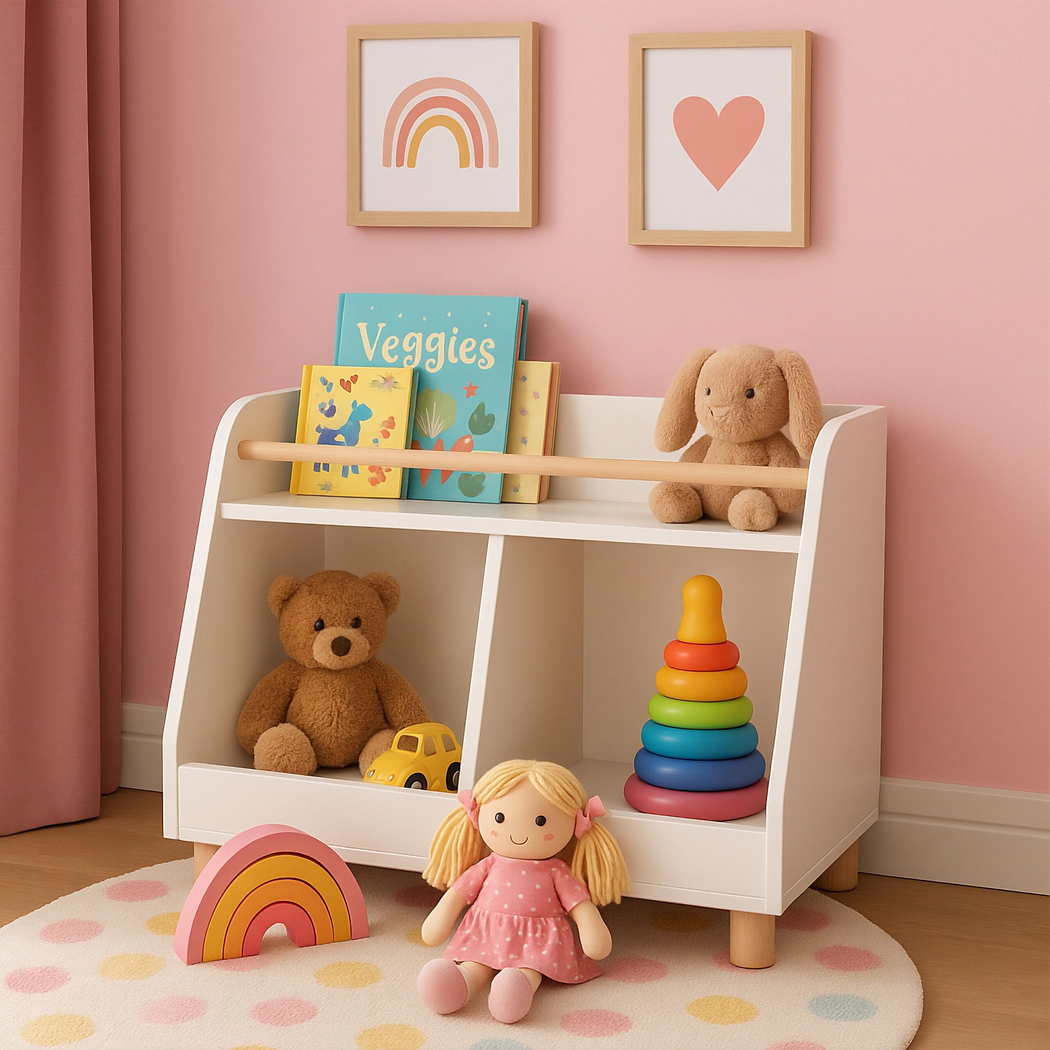Kinderregal klein für Spielzeug Weiss-Hellbraun von Relaxdays