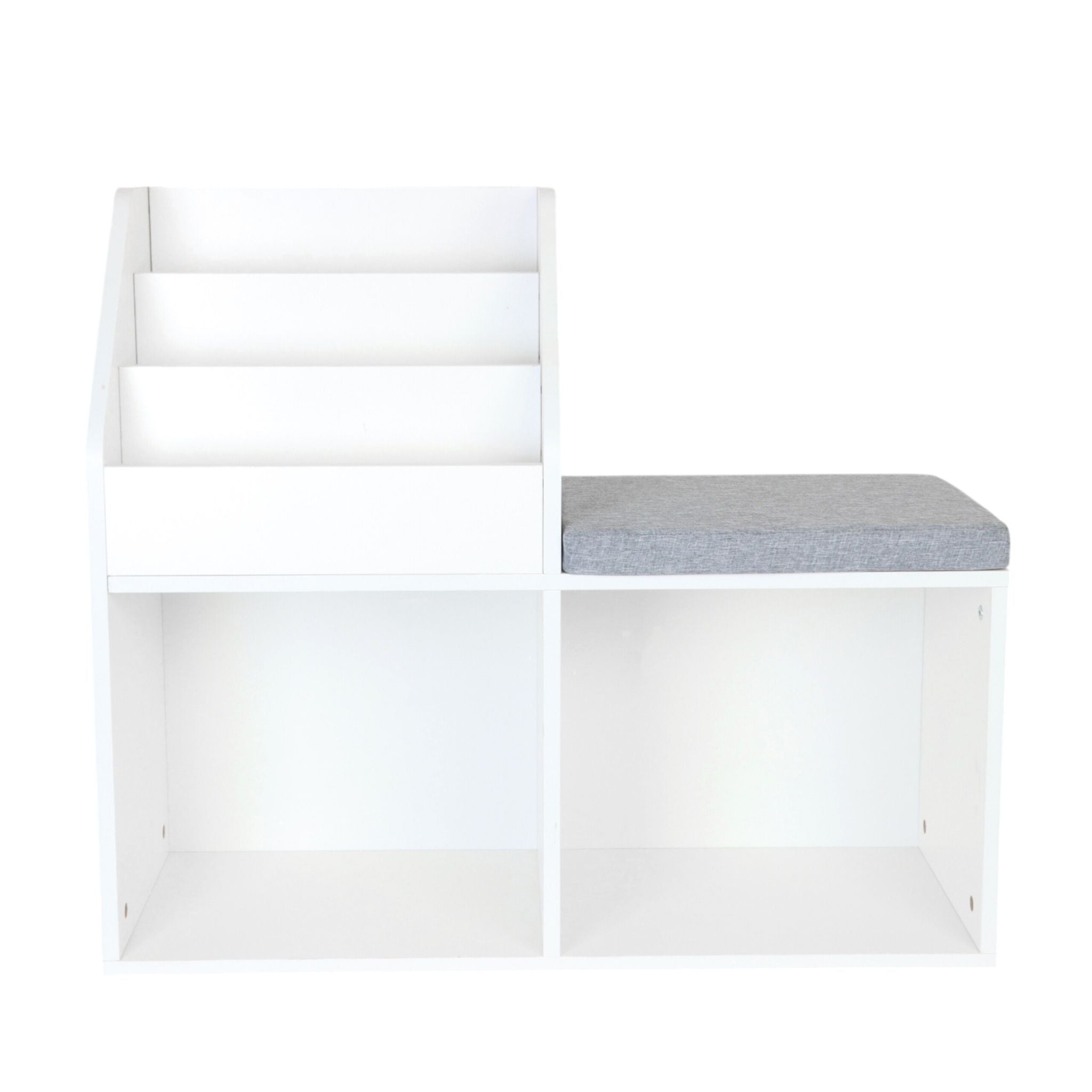Kinderbank mit Bücherregal Weiss-Grau