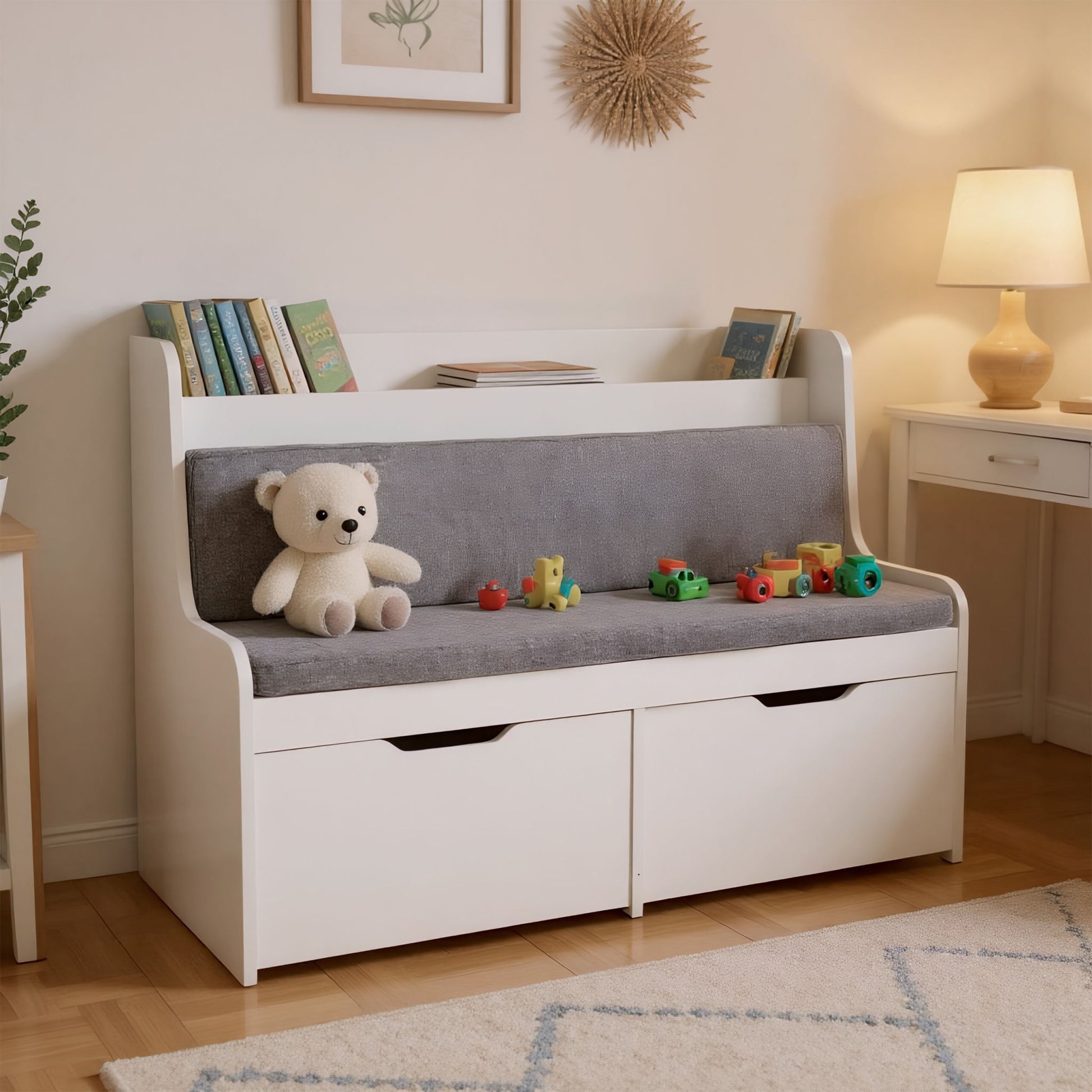 Kinderbank mit 2 Schubladen Weiss-Grau von Relaxdays
