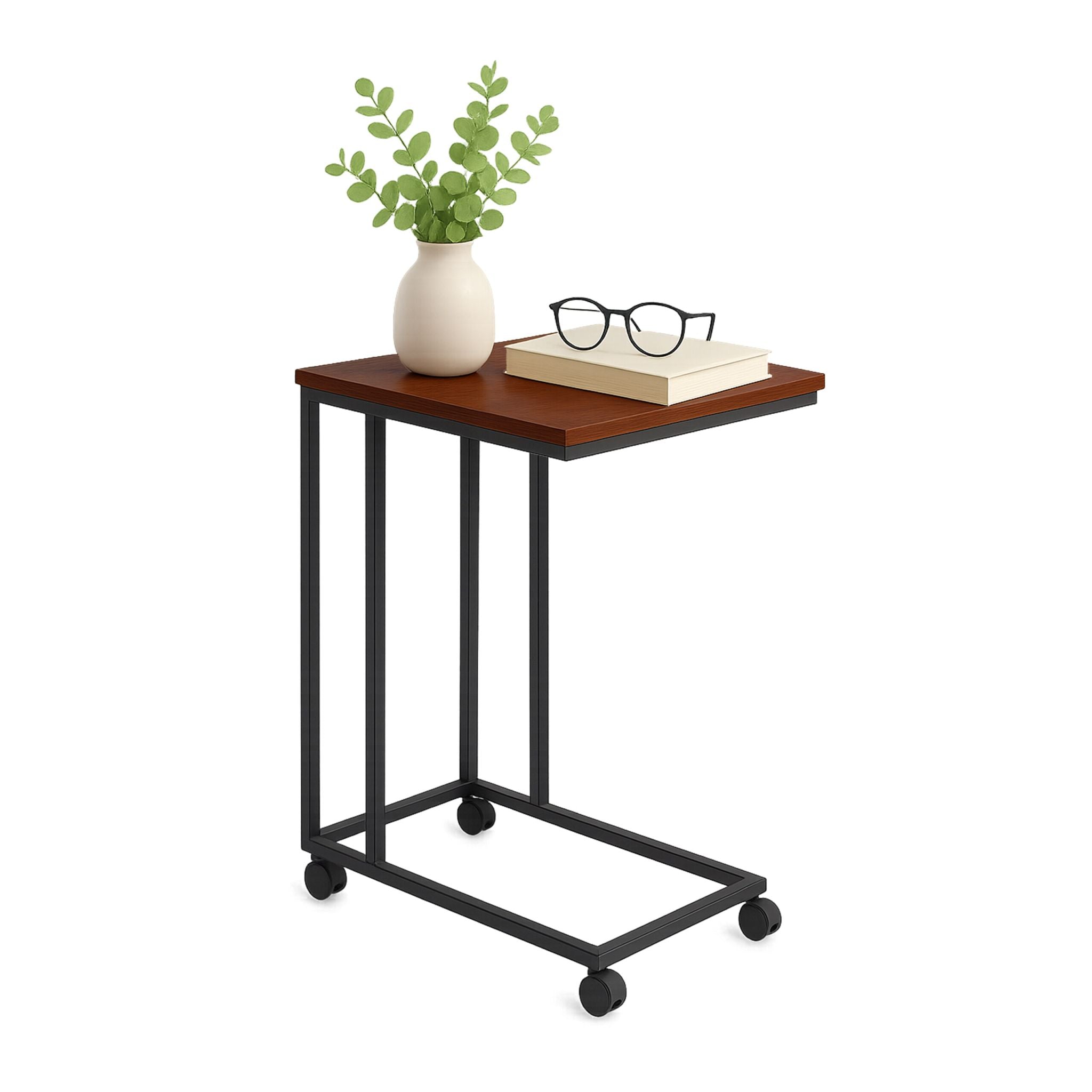 Beistelltisch mit Rollen C-Form Braun-Schwarz von Relaxdays