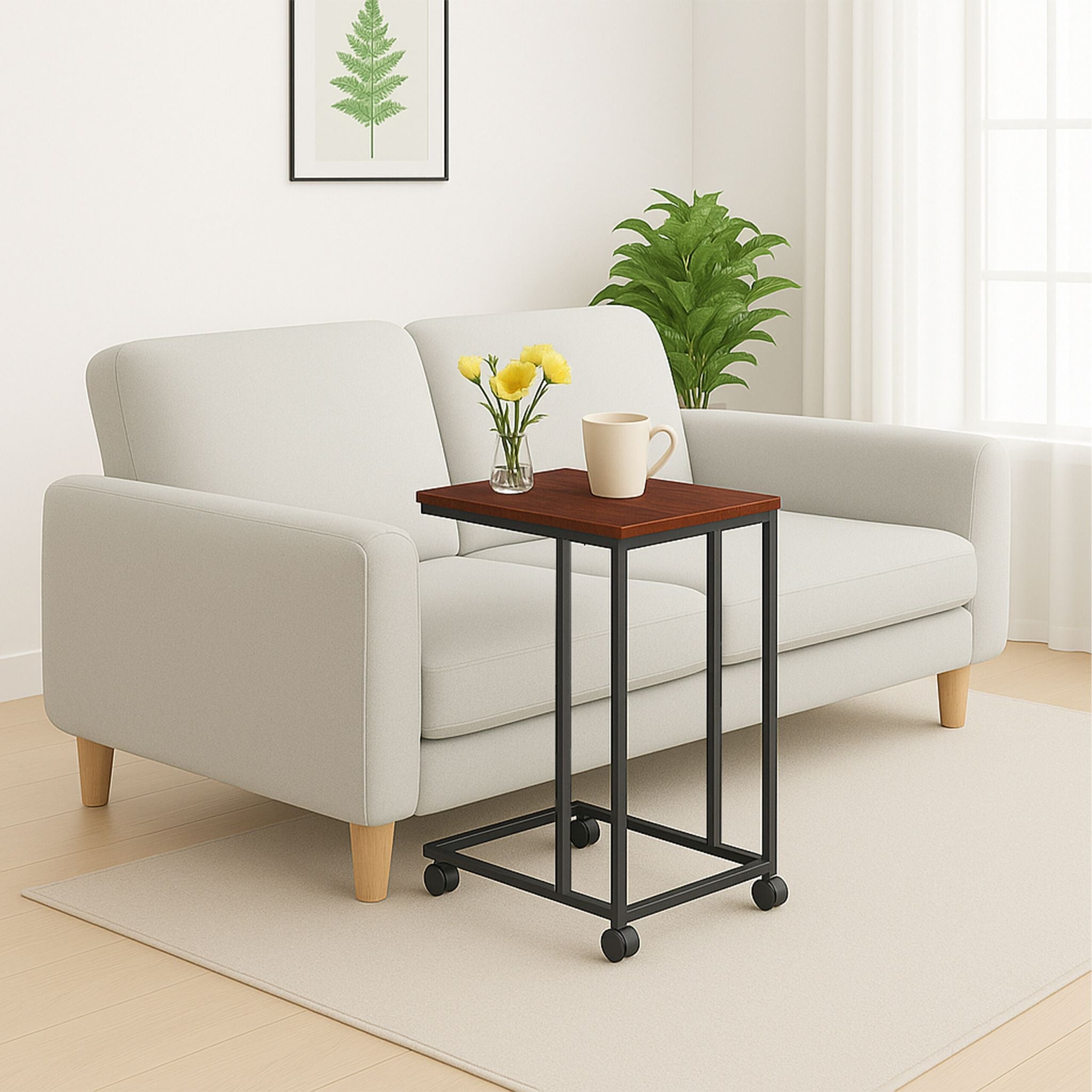 Beistelltisch mit Rollen C-Form Braun-Schwarz von Relaxdays