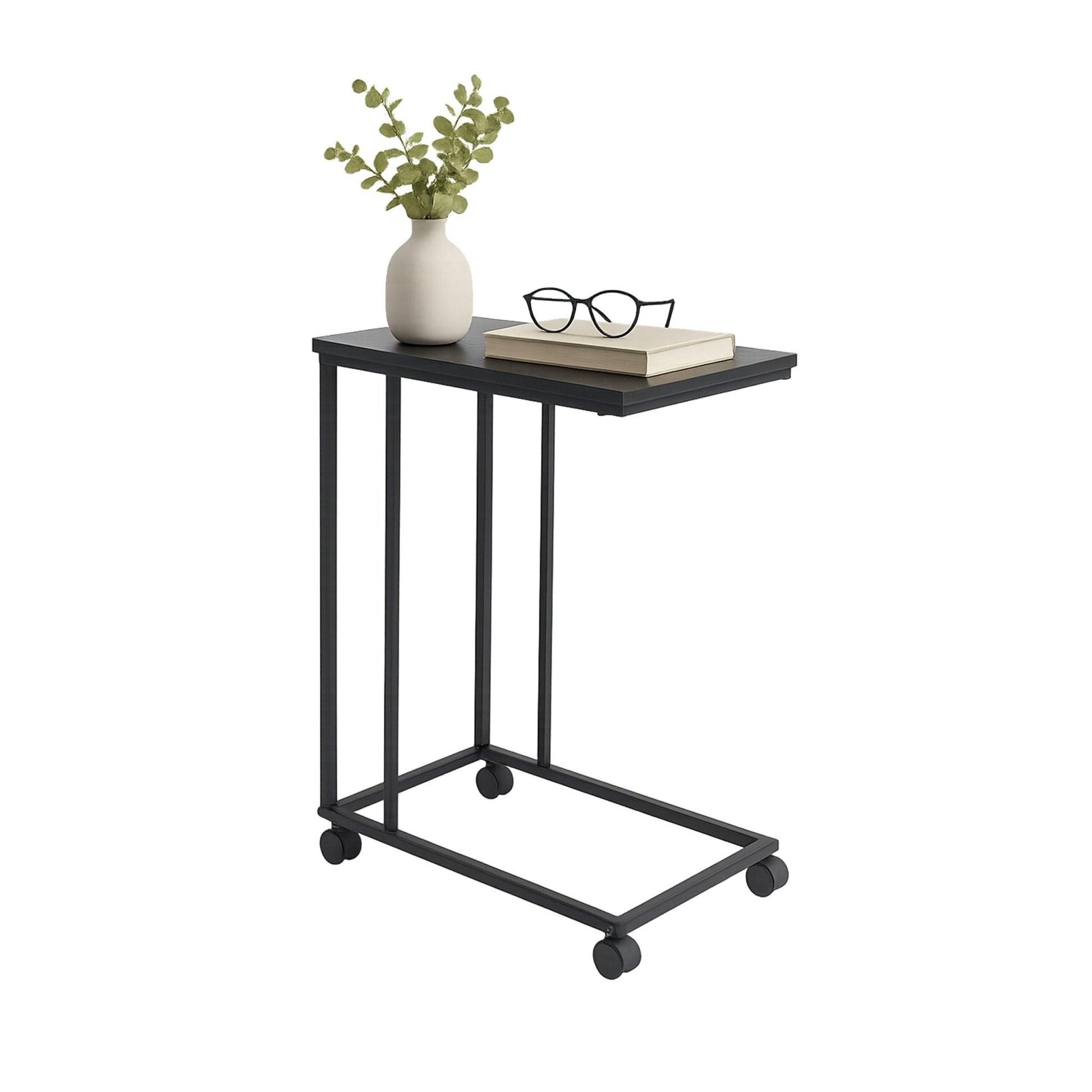 Beistelltisch mit Rollen C-Form Schwarz von Relaxdays