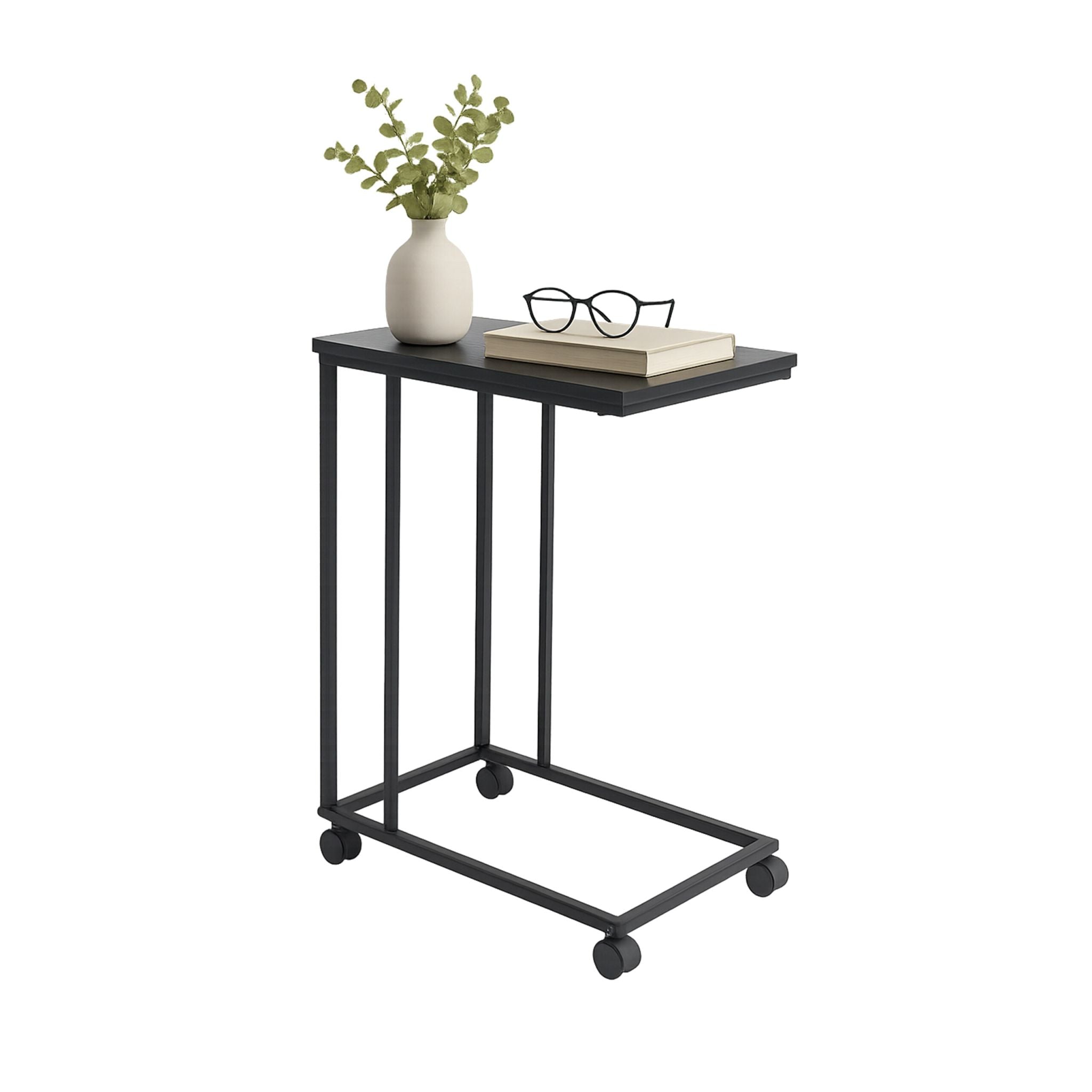 Beistelltisch mit Rollen C-Form Schwarz von Relaxdays