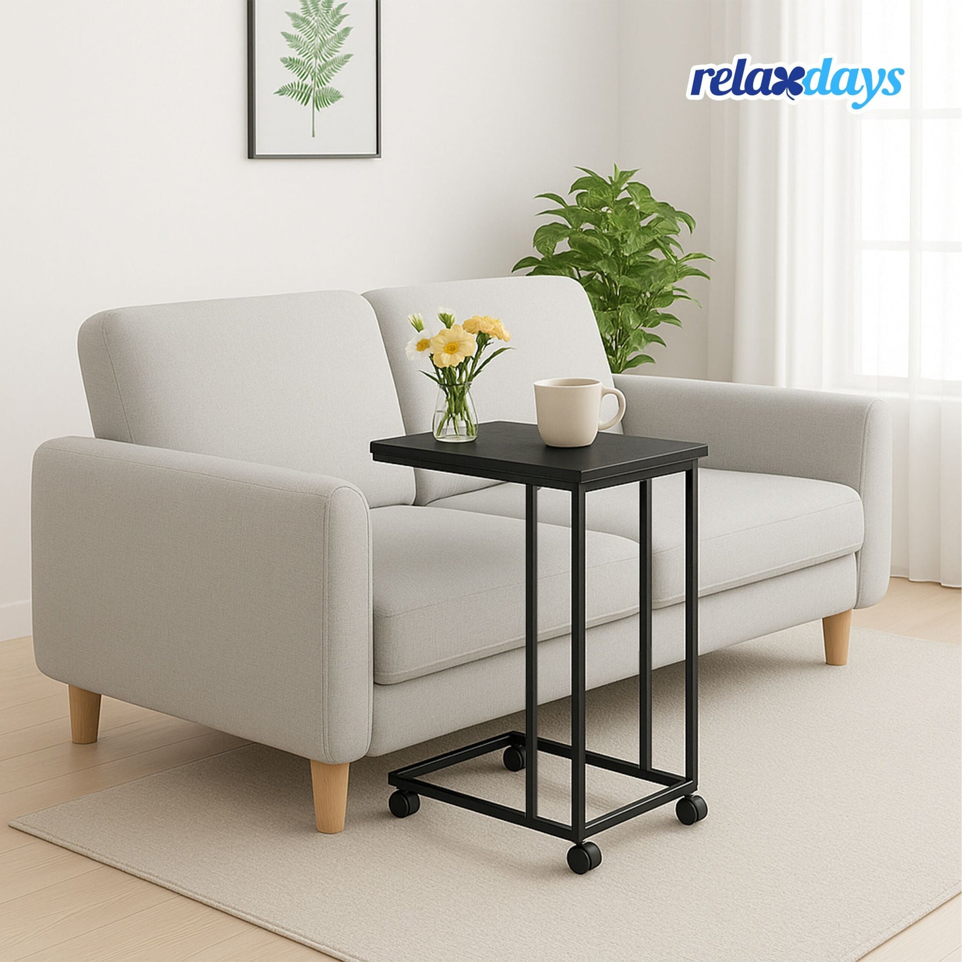 Beistelltisch mit Rollen C-Form Schwarz von Relaxdays