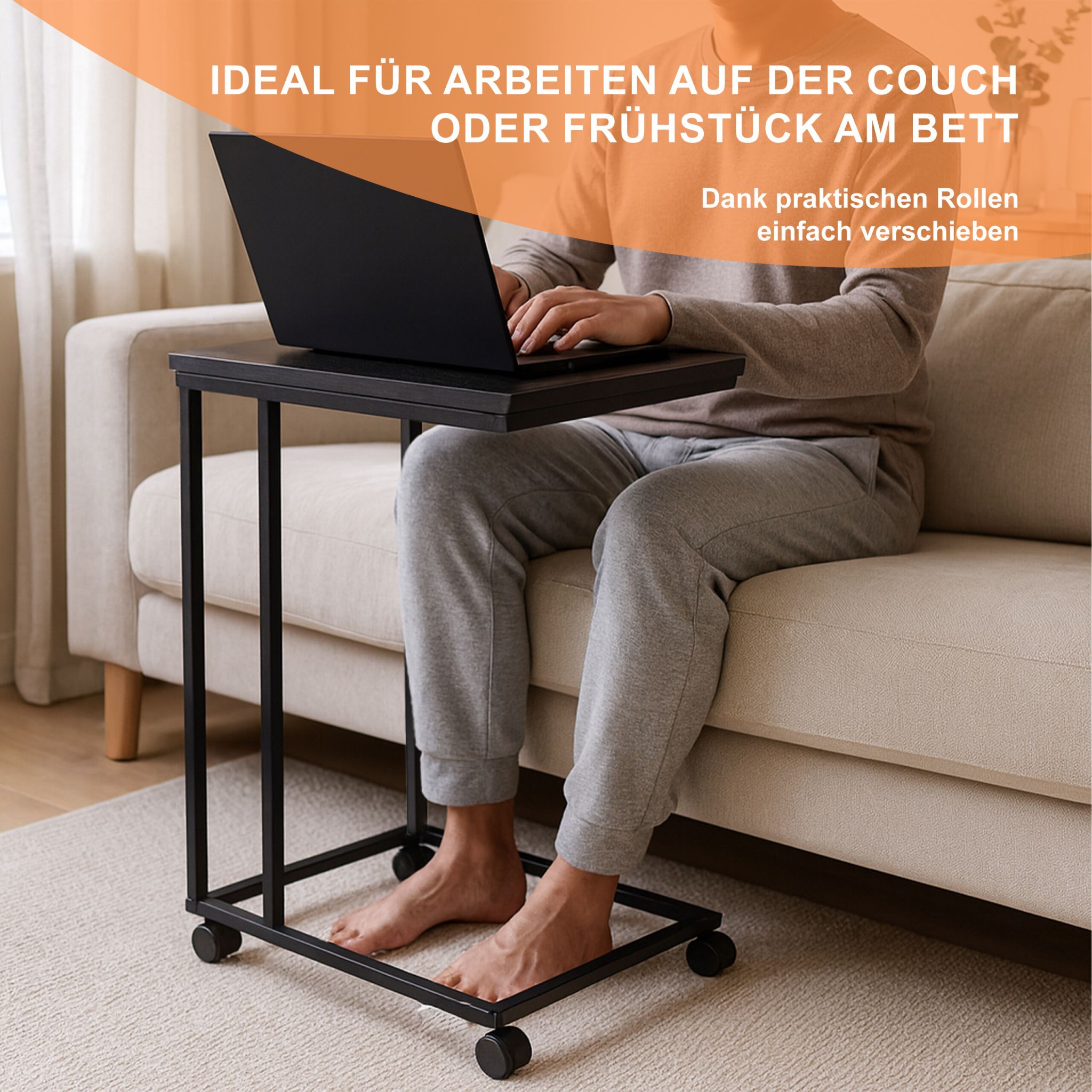 Beistelltisch mit Rollen C-Form Schwarz von Relaxdays
