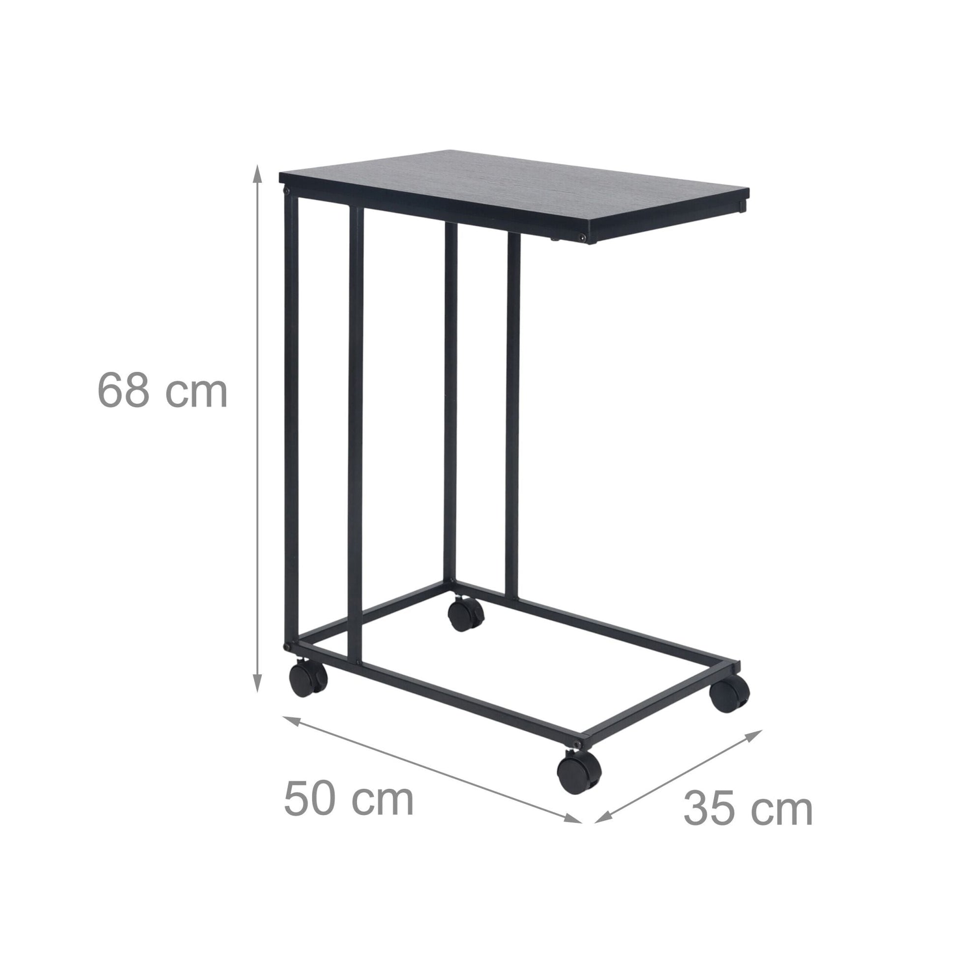 Beistelltisch mit Rollen C-Form Schwarz von Relaxdays