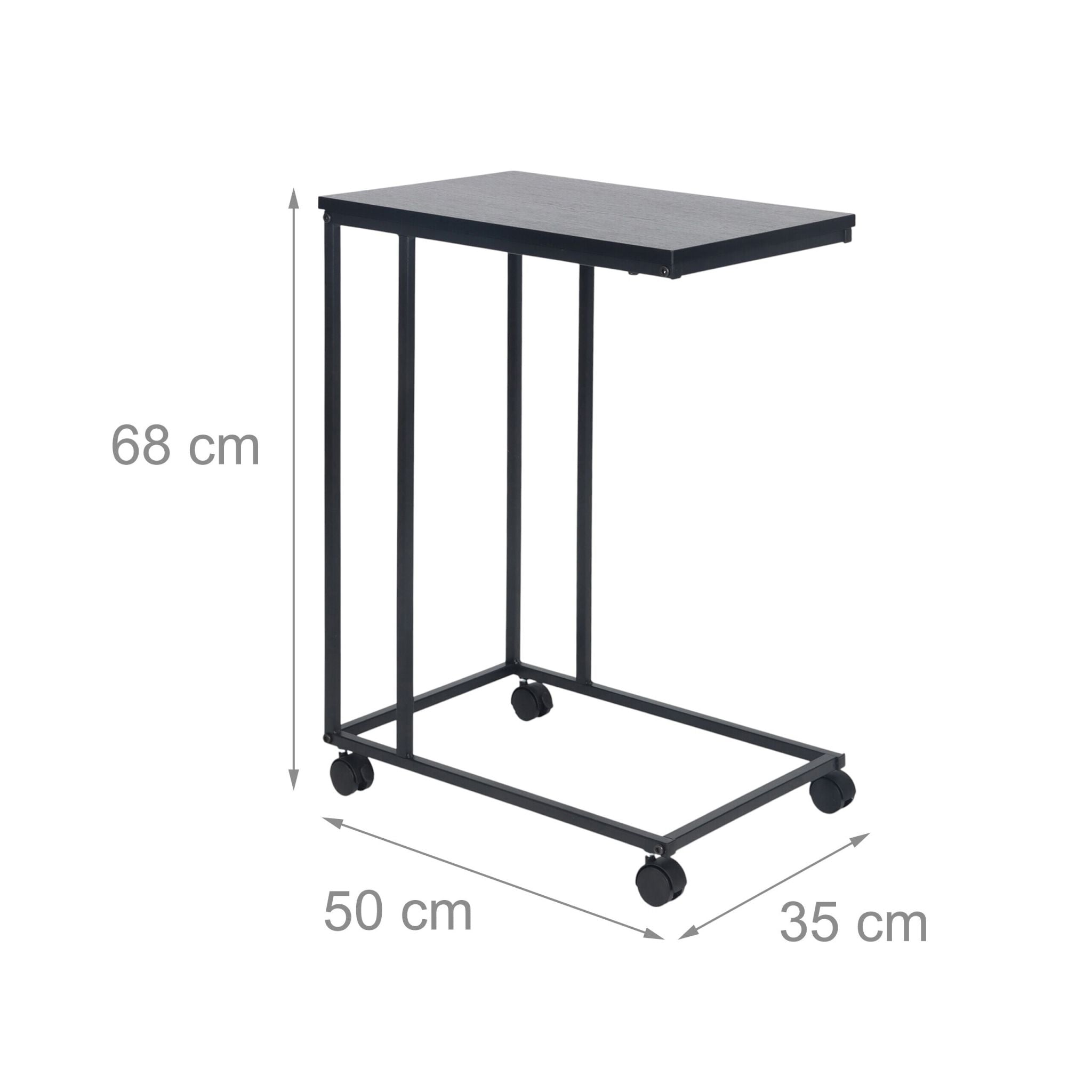 Beistelltisch mit Rollen C-Form Schwarz von Relaxdays