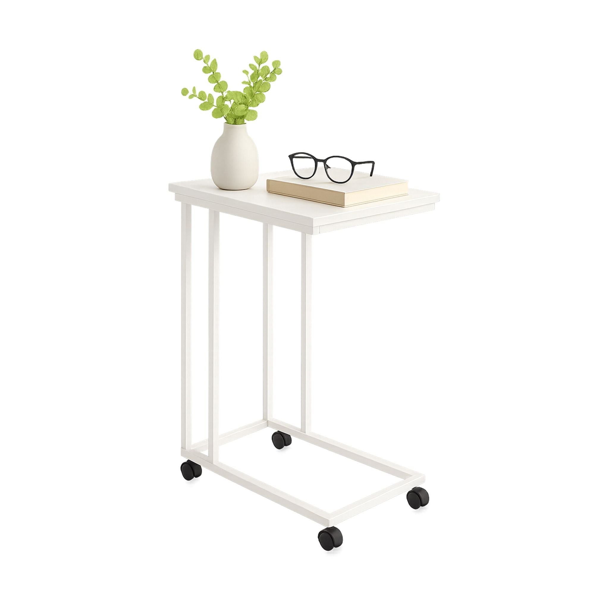 Beistelltisch mit Rollen C-Form Weiss von Relaxdays