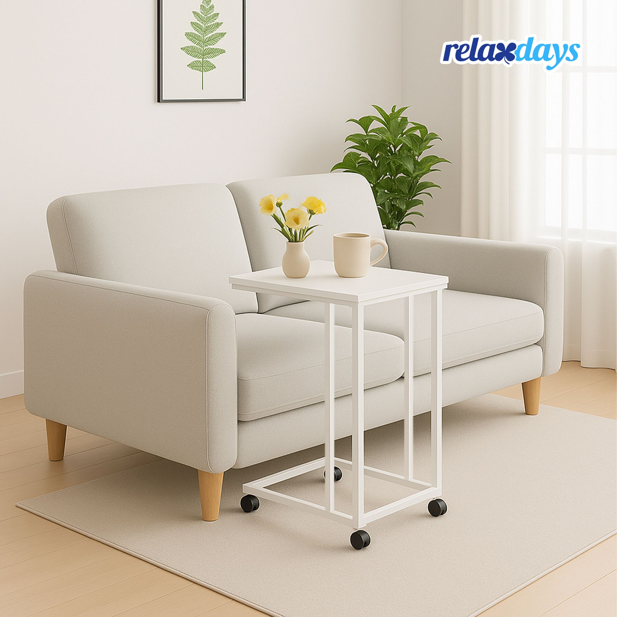 Beistelltisch mit Rollen C-Form Weiss von Relaxdays