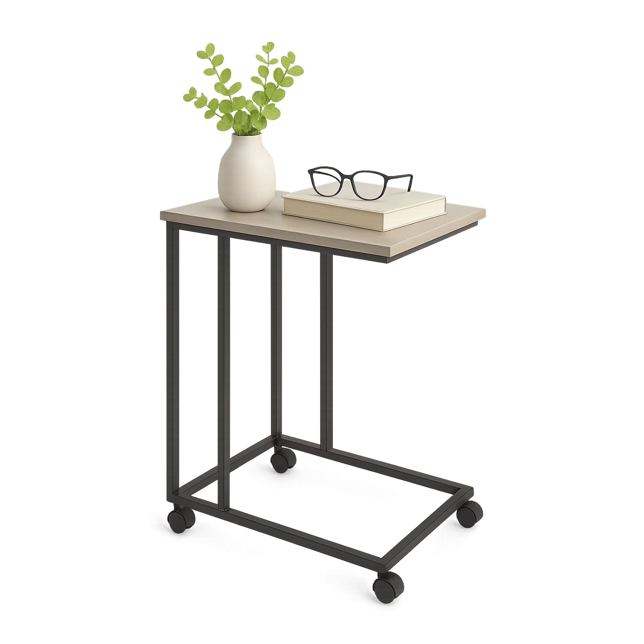 Beistelltisch mit Rollen C-Form Schwarz-Grau von Relaxdays