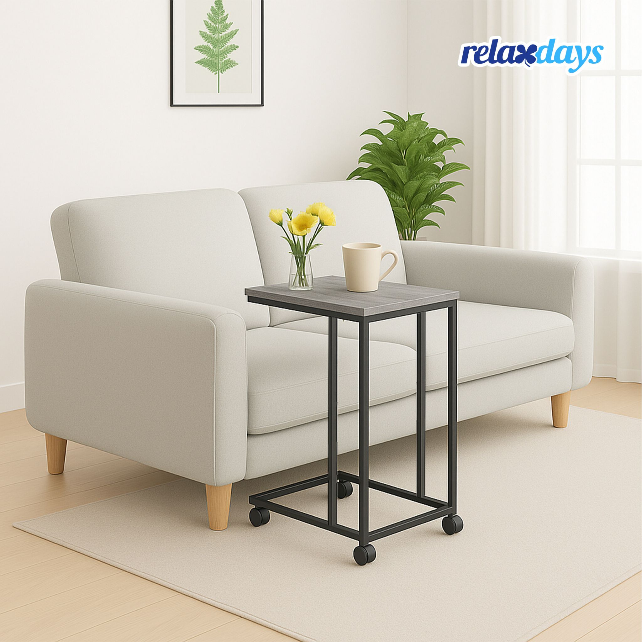 Beistelltisch mit Rollen C-Form Schwarz-Grau von Relaxdays
