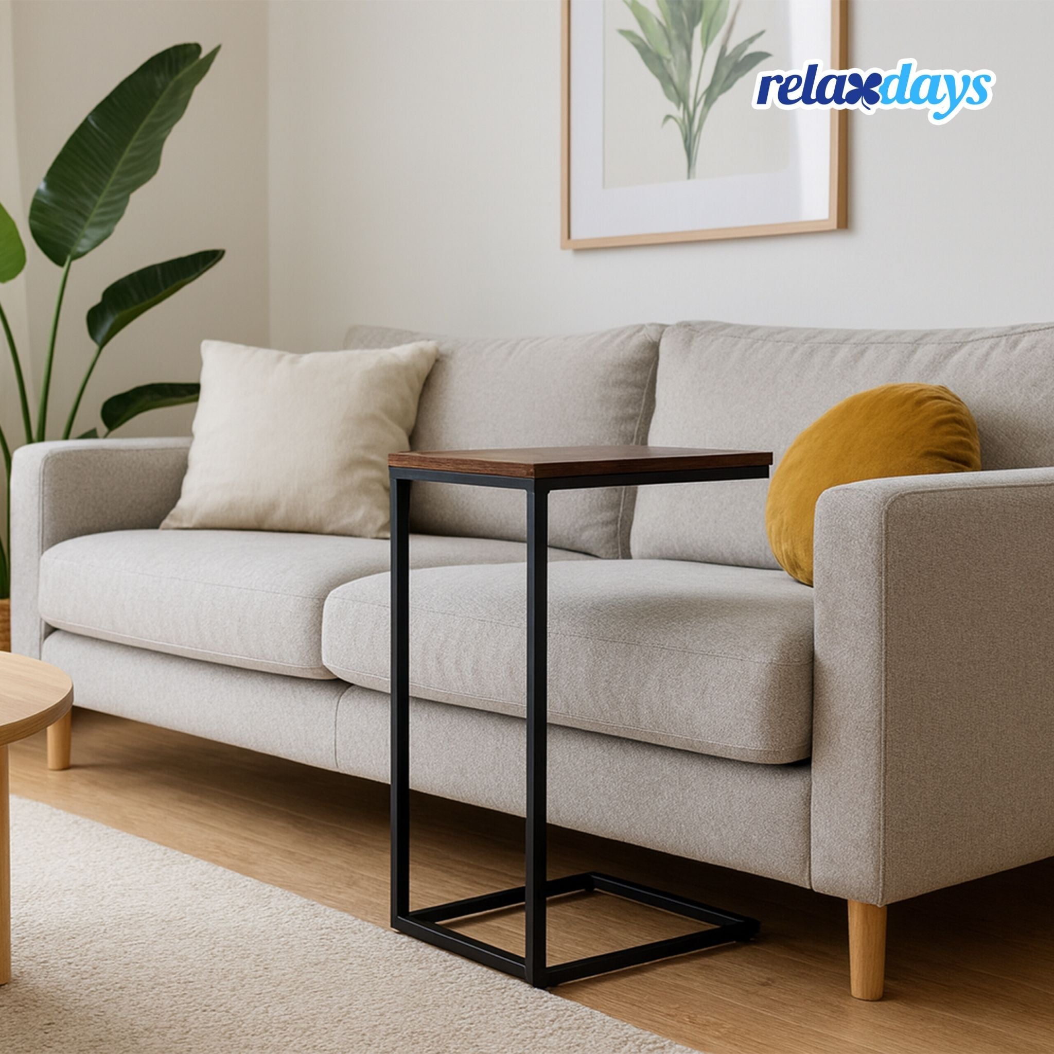 Beistelltisch in C-Form Braun-Schwarz von Relaxdays