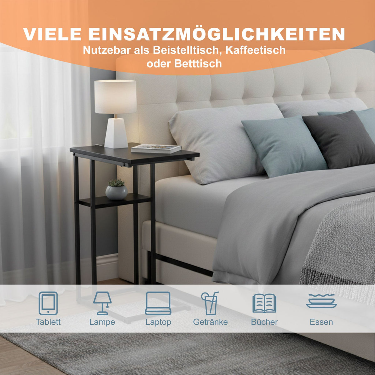 Beistelltisch mit 2 Ablagen Schwarz von Relaxdays