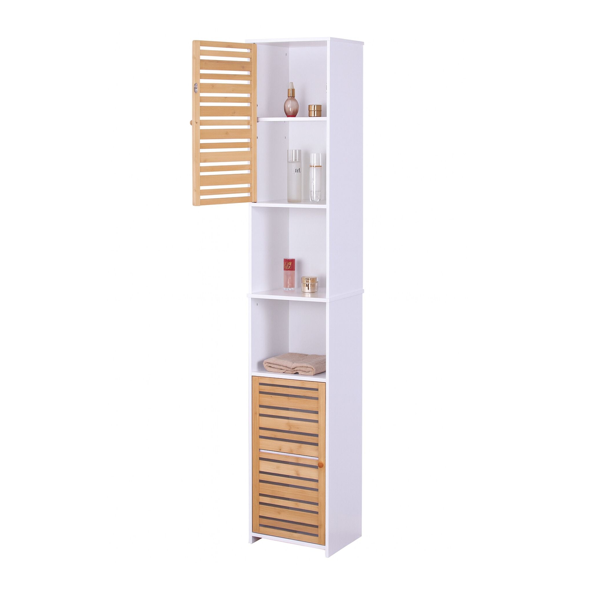 Hoher Badezimmerschrank 190cm Weiss-Hellbraun von guteszeug.ch
