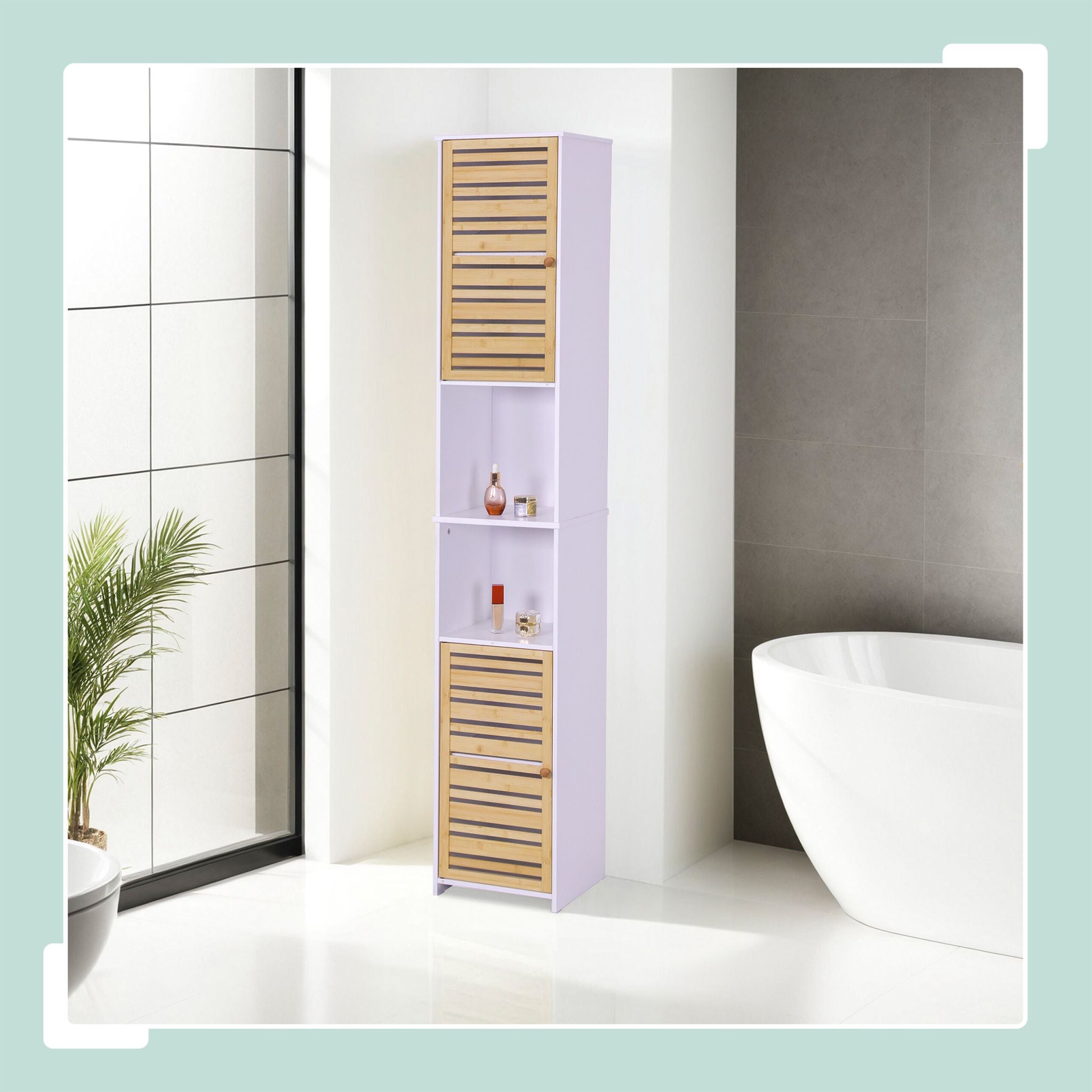 Hoher Badezimmerschrank 190cm Weiss-Hellbraun von guteszeug.ch