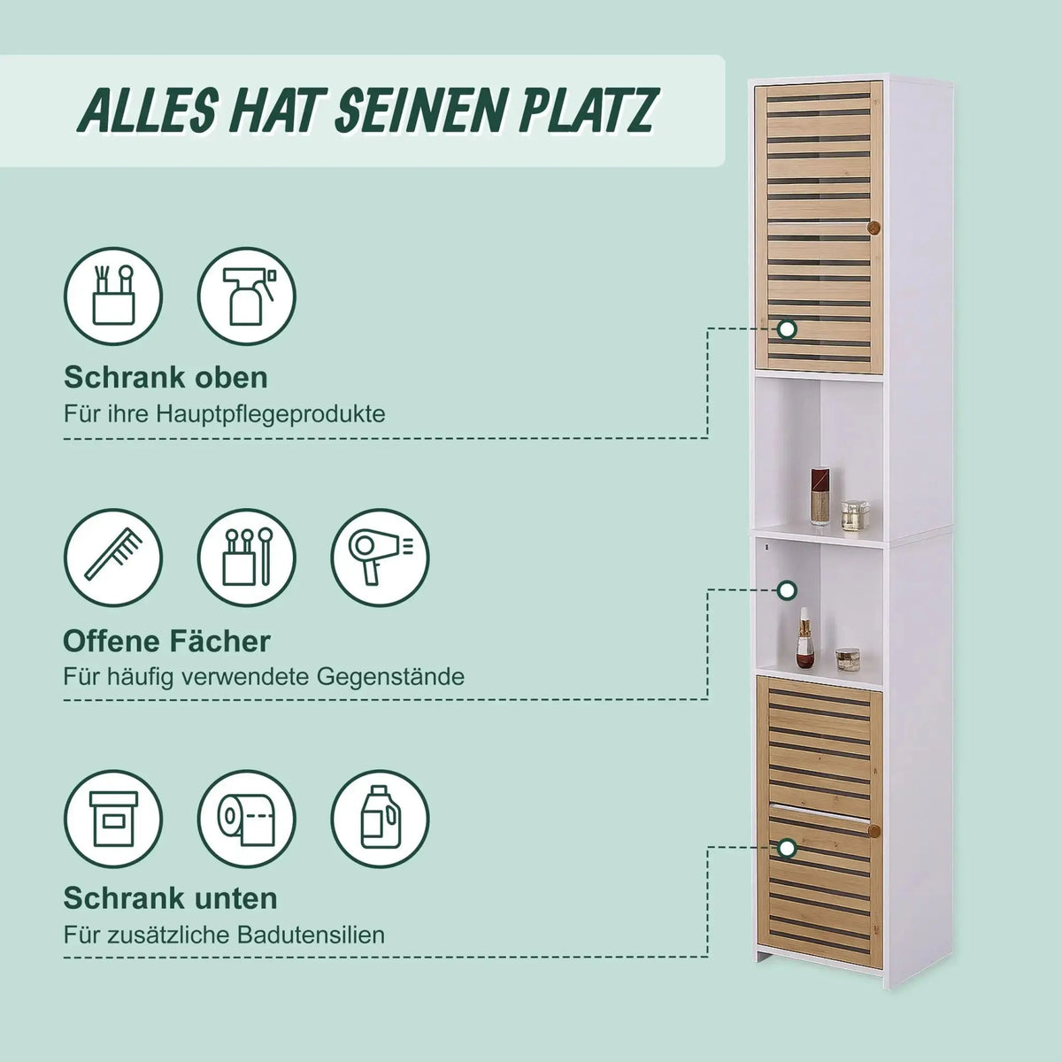 Hoher Badezimmerschrank 190cm Weiss-Hellbraun von Relaxdays
