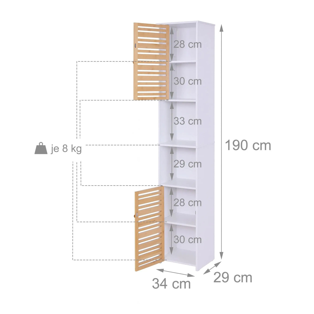Hoher Badezimmerschrank 190cm Weiss-Hellbraun von Relaxdays