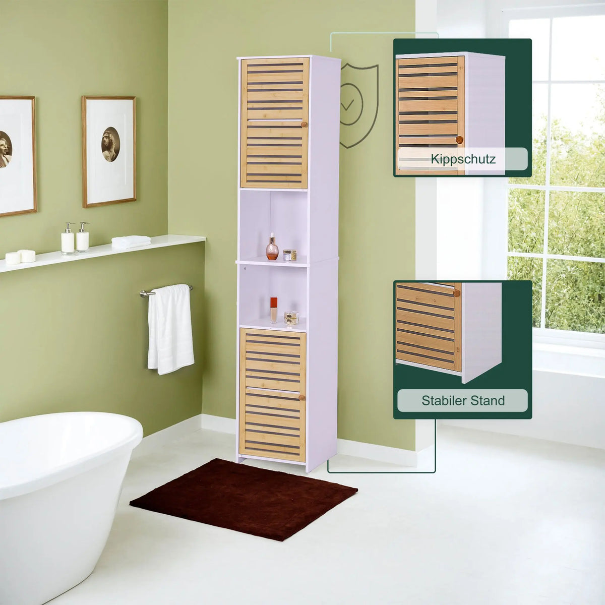 Hoher Badezimmerschrank 190cm Weiss-Hellbraun von Relaxdays
